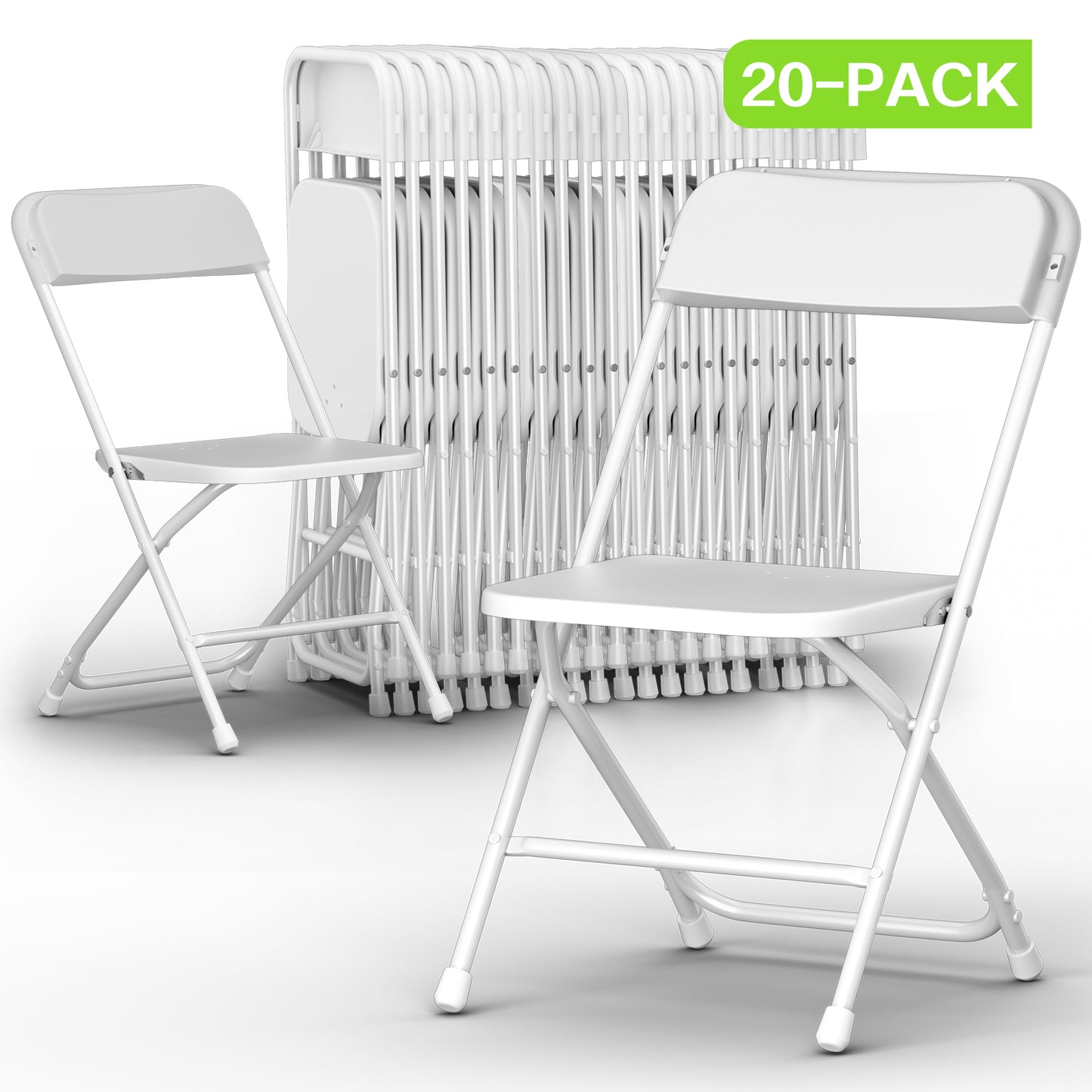 Capri White Plastic Folding Chair 20 Pack with Steel Frame, Hold up to 350 lbs, Portable Stackable Event Chair Commercial Seat for Indoor and Outdoor, Restaurant, Meeting Room, Patio and Garden