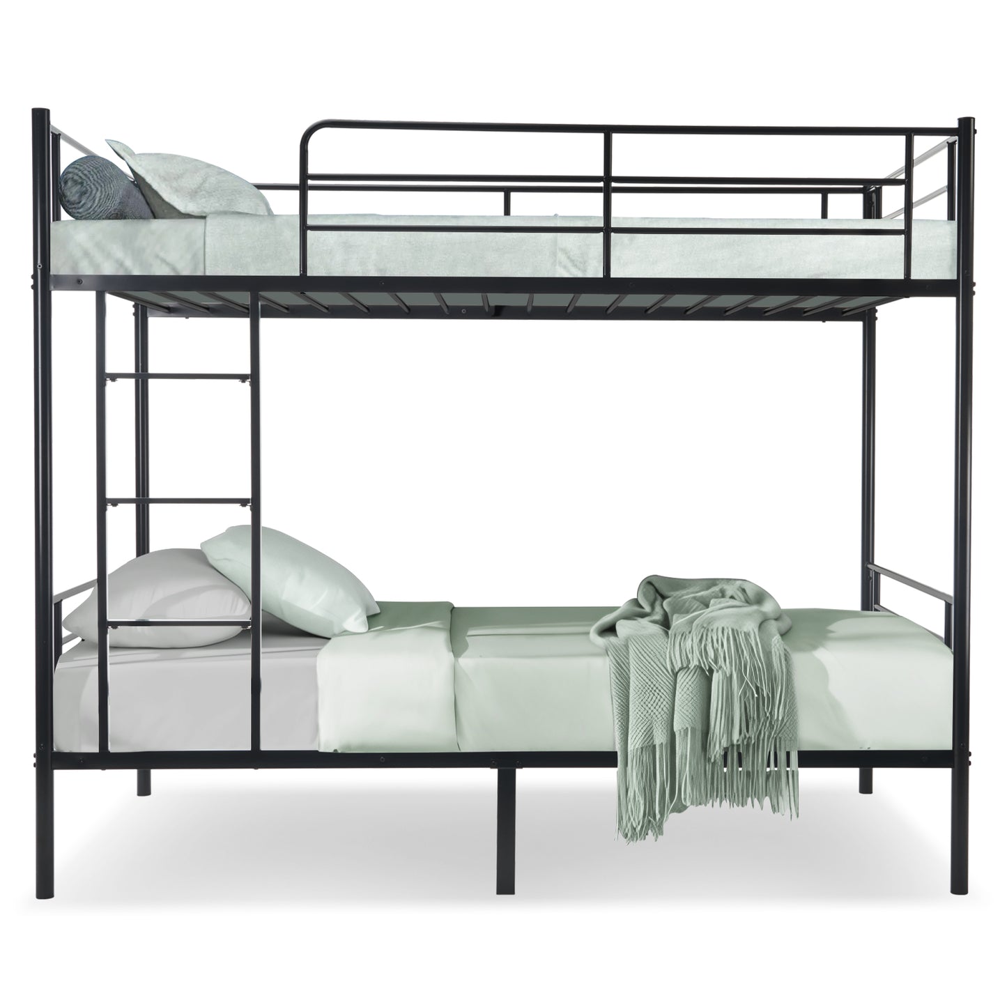 Twin-Over-Full Metal Bunk Bed with Ladder and Guardrails