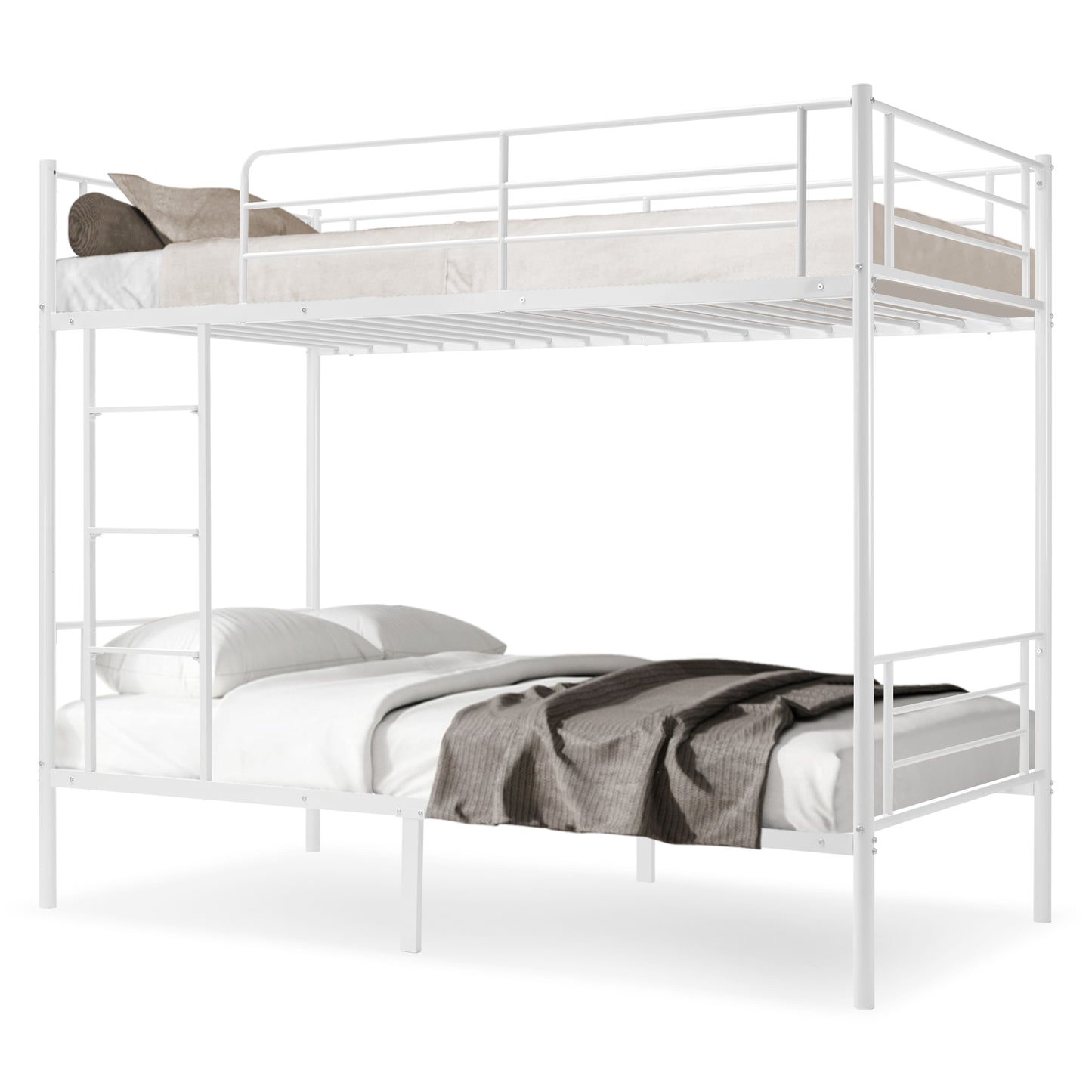 Twin-Over-Full Metal Bunk Bed with Ladder and Guardrails