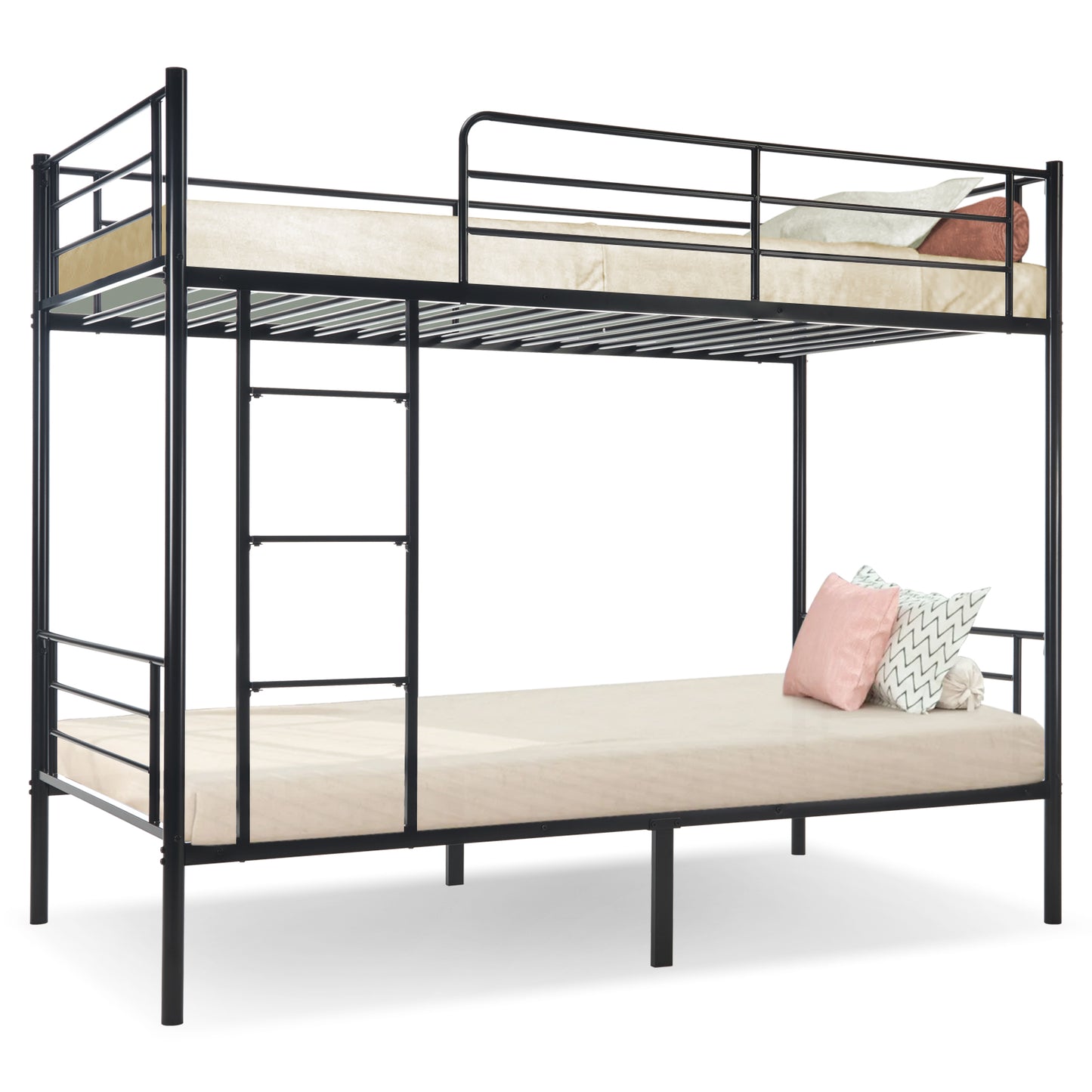 Twin-Over-Full Metal Bunk Bed with Ladder and Guardrails
