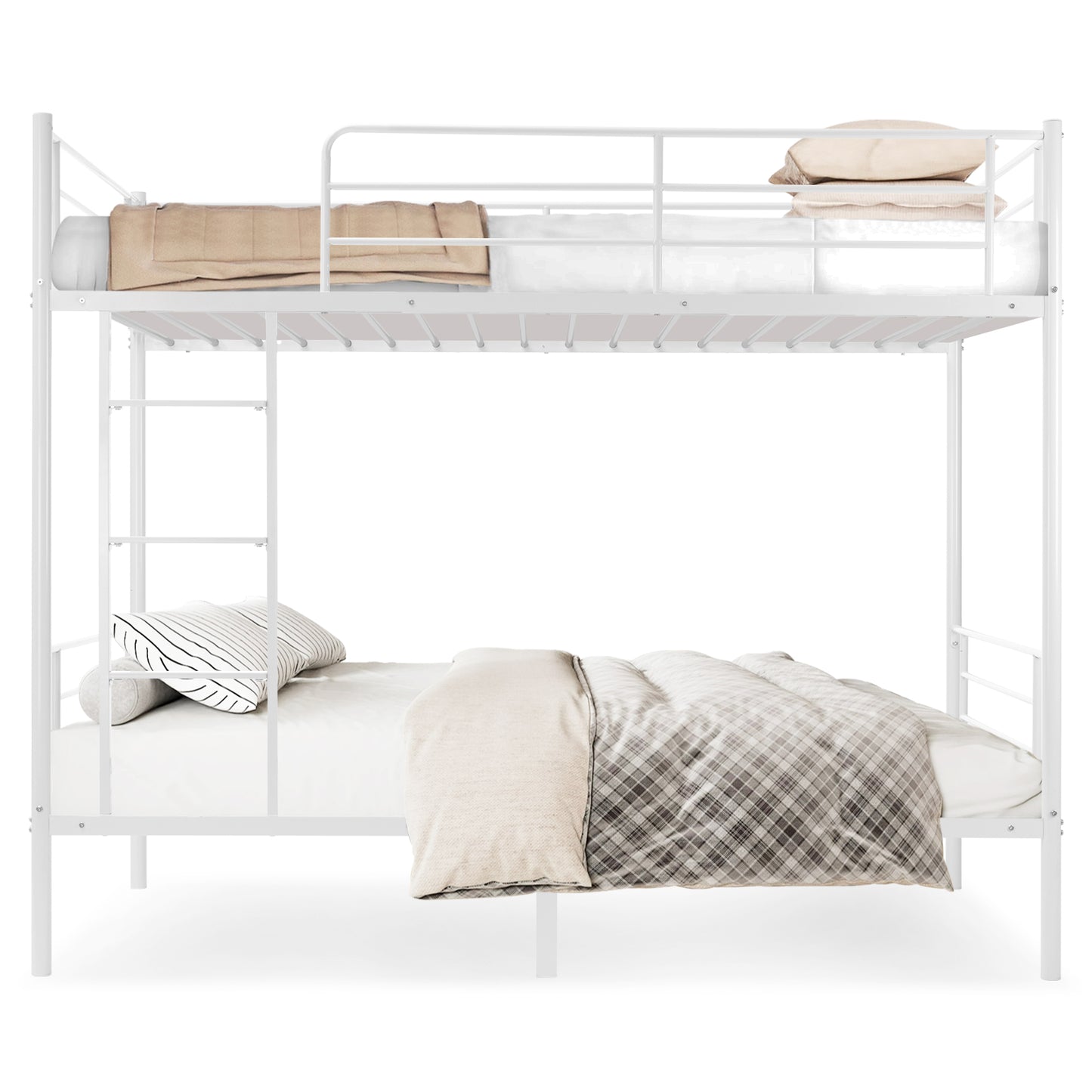 Twin-Over-Full Metal Bunk Bed with Ladder and Guardrails