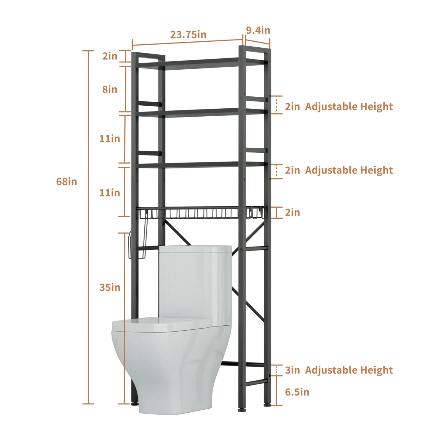 Capri Over The Toilet Storage, 4-Tier Freestanding Bathroom Shelf, above Toilet Space Saver Rack, Black