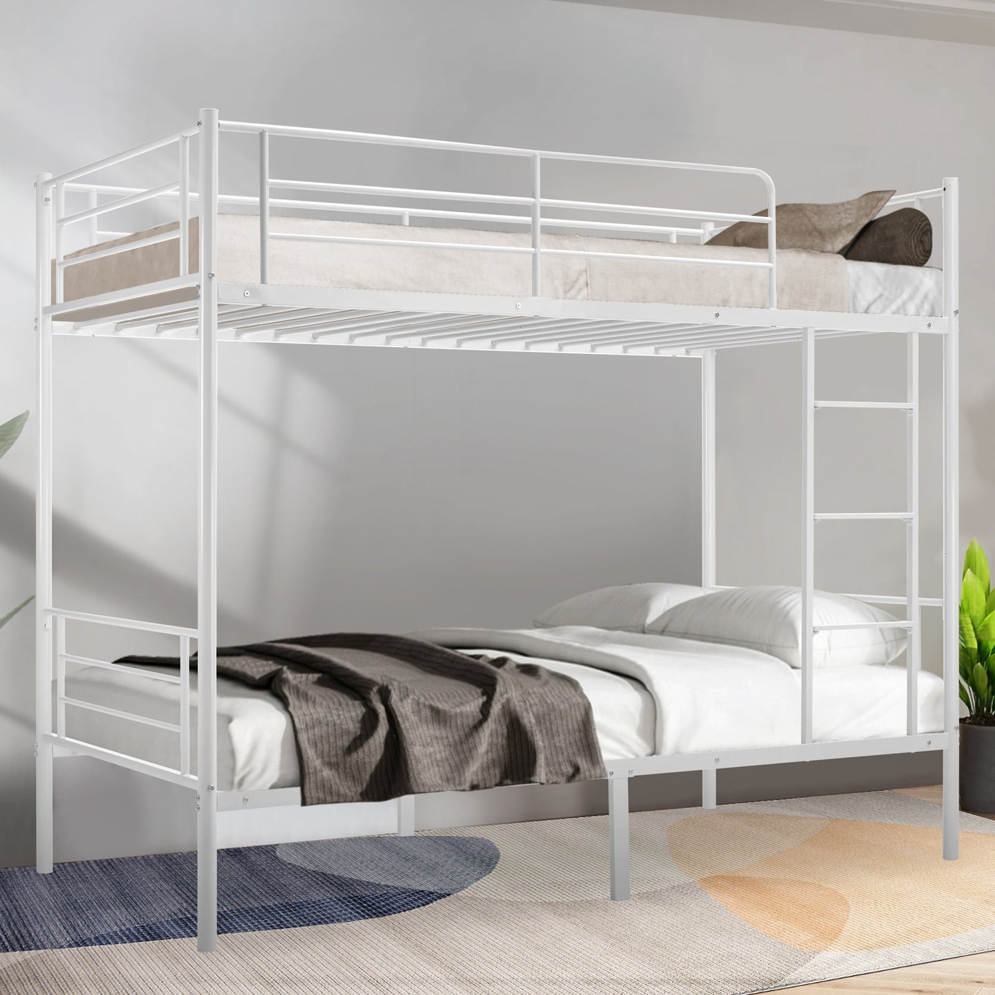 Twin-Over-Full Metal Bunk Bed with Ladder and Guardrails