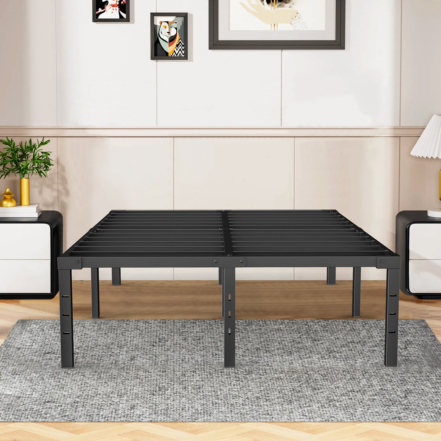 Capri Full Bed Frame, 18 Inch Metal Platform Bed Frame, Heavy Duty, No Box Spring Needed, Easy Assembly, Black