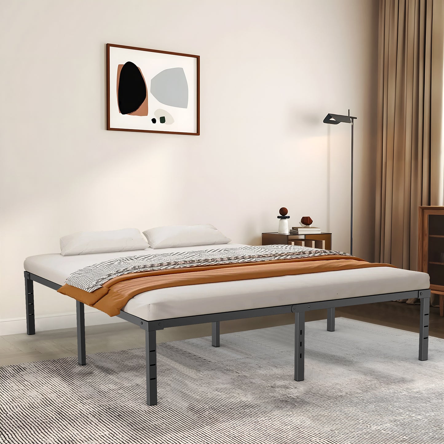Capri King Bed Frame, 18 Inch Metal Platform Bed Frame, Heavy Duty, No Box Spring Needed, Easy Assembly, Black