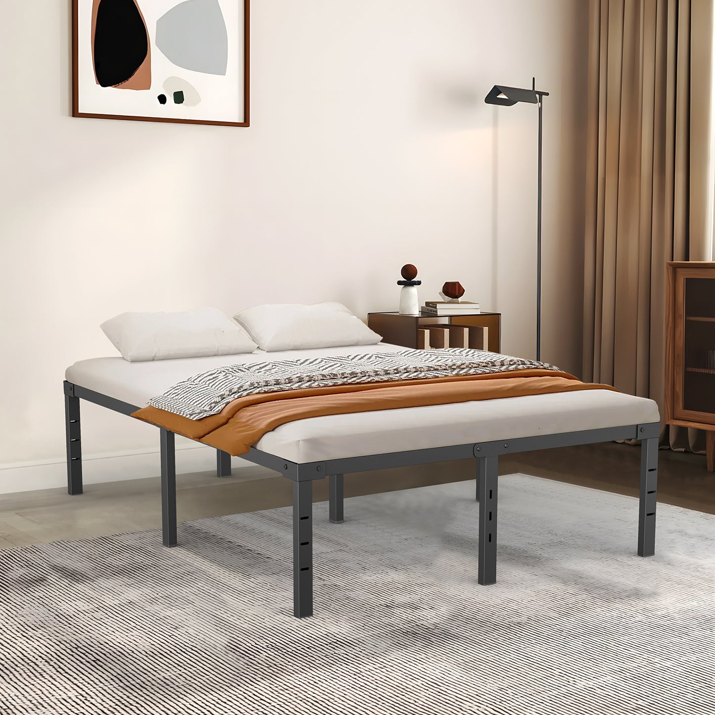Capri Full Bed Frame, 18 Inch Metal Platform Bed Frame, Heavy Duty, No Box Spring Needed, Easy Assembly, Black