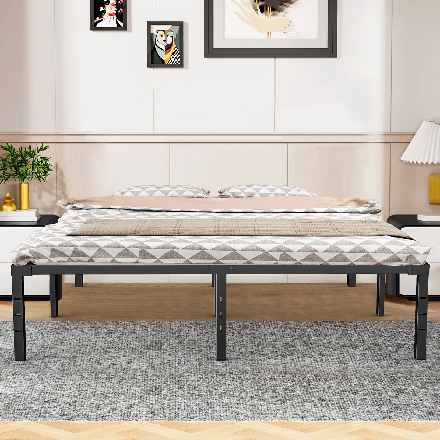Capri King Bed Frame, 18 Inch Metal Platform Bed Frame, Heavy Duty, No Box Spring Needed, Easy Assembly, Black