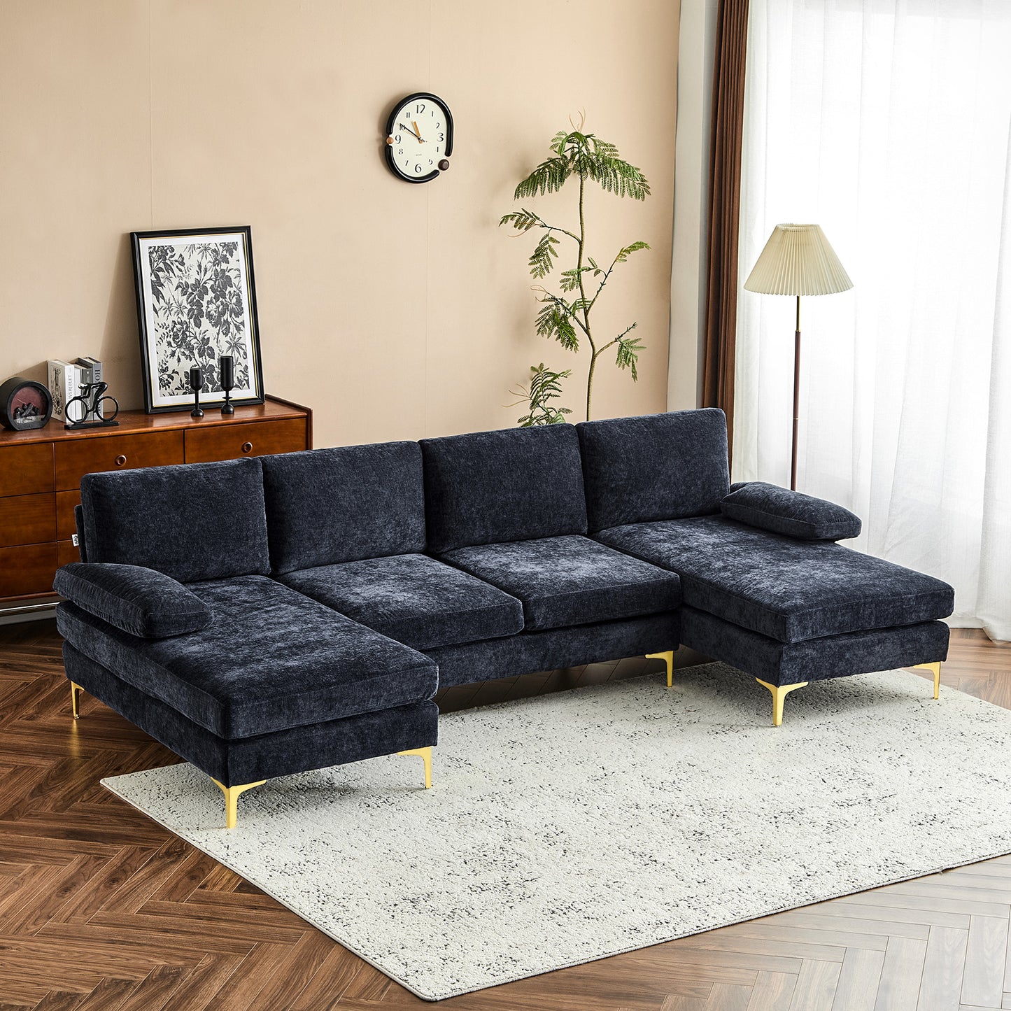 capri Comfortable Chenille U-Shaped Sectional Sofa Couch