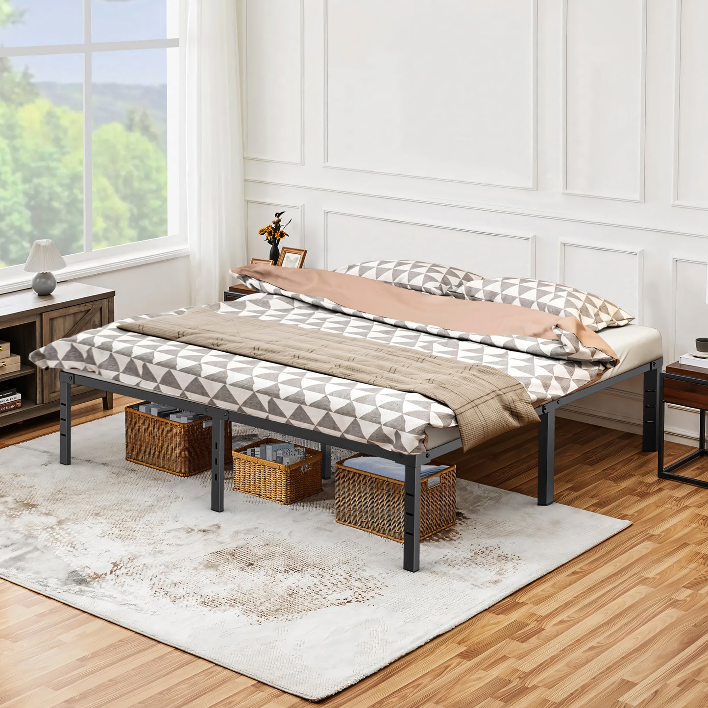 Capri King Bed Frame, 18 Inch Metal Platform Bed Frame, Heavy Duty, No Box Spring Needed, Easy Assembly, Black