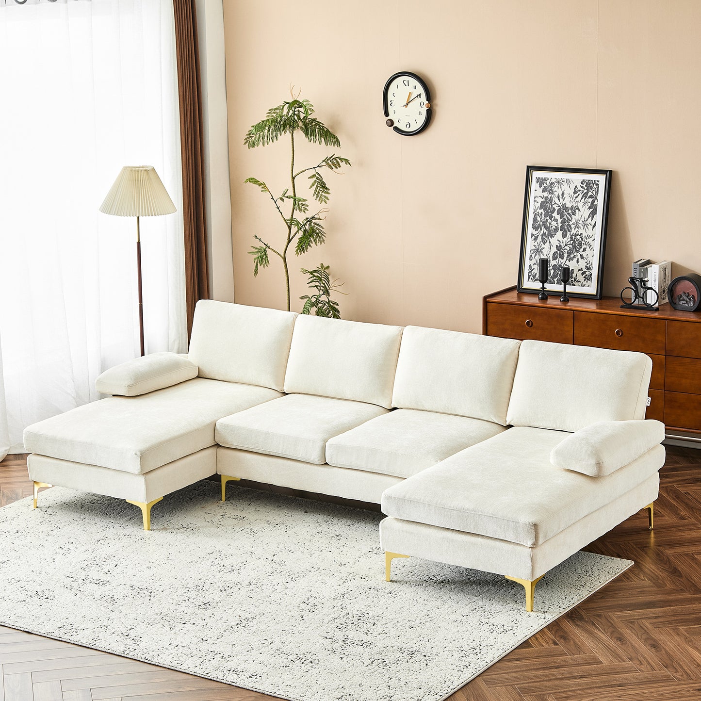 capri Comfortable Chenille U-Shaped Sectional Sofa Couch