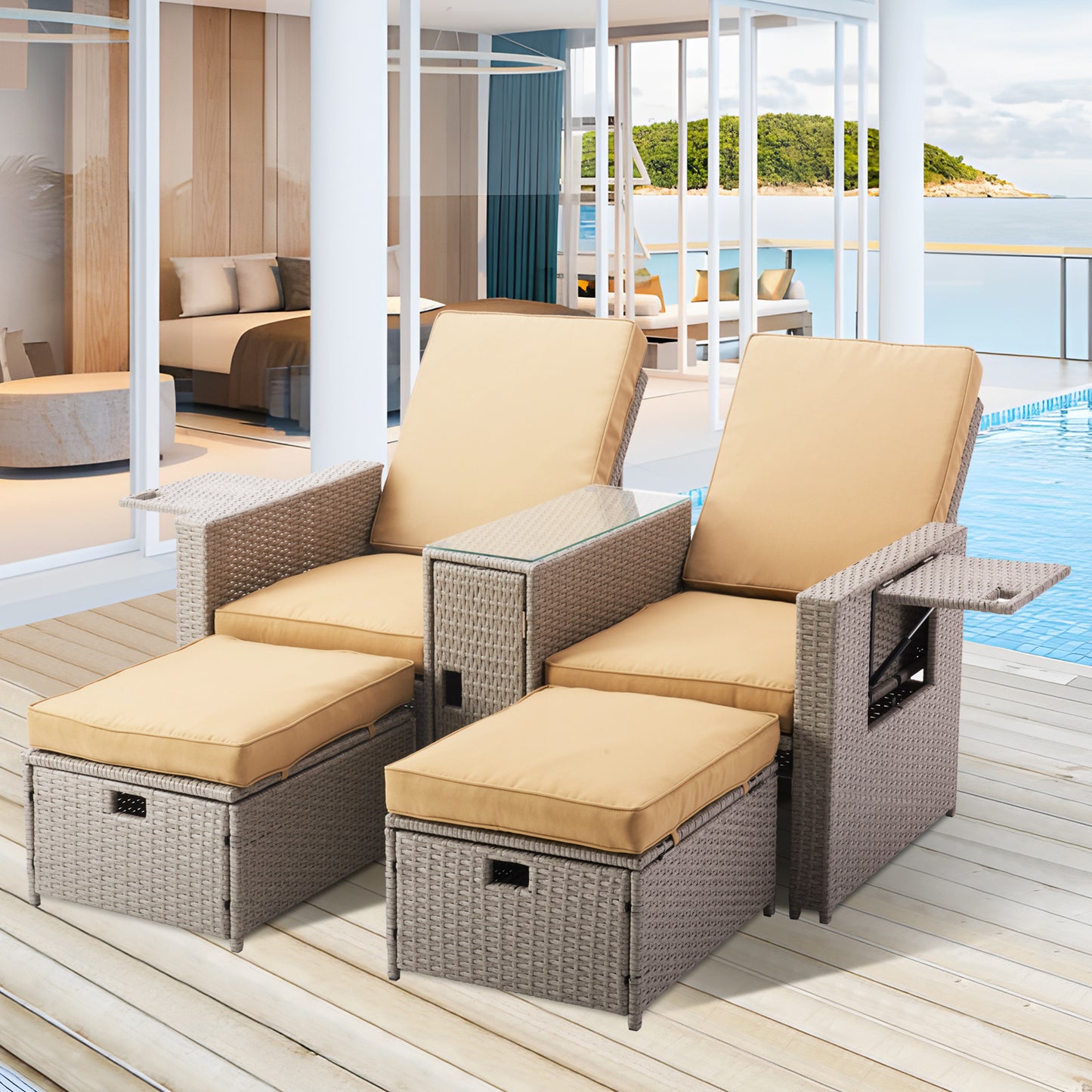 Double Wicker Sofa Set