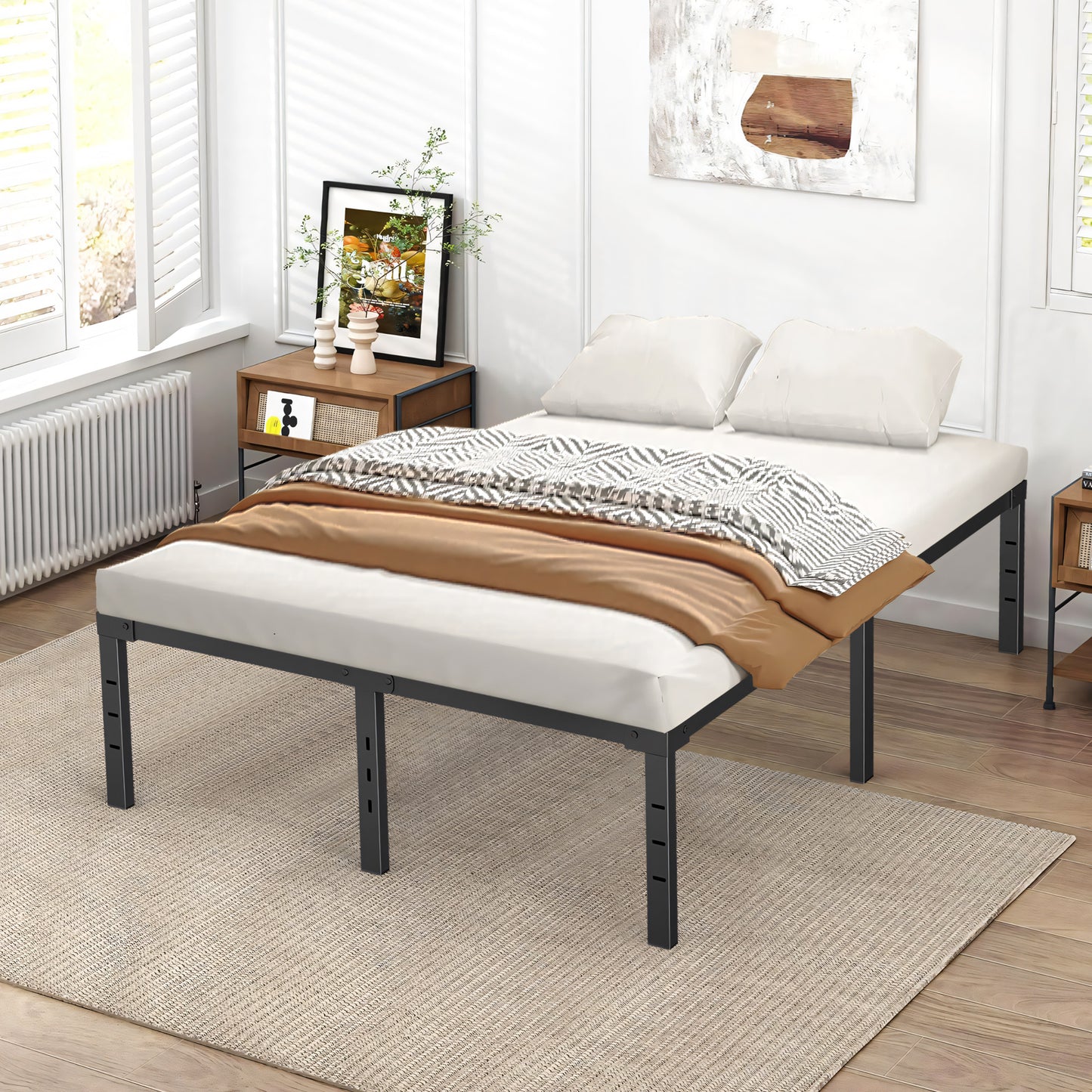 Capri Full Bed Frame, 18 Inch Metal Platform Bed Frame, Heavy Duty, No Box Spring Needed, Easy Assembly, Black