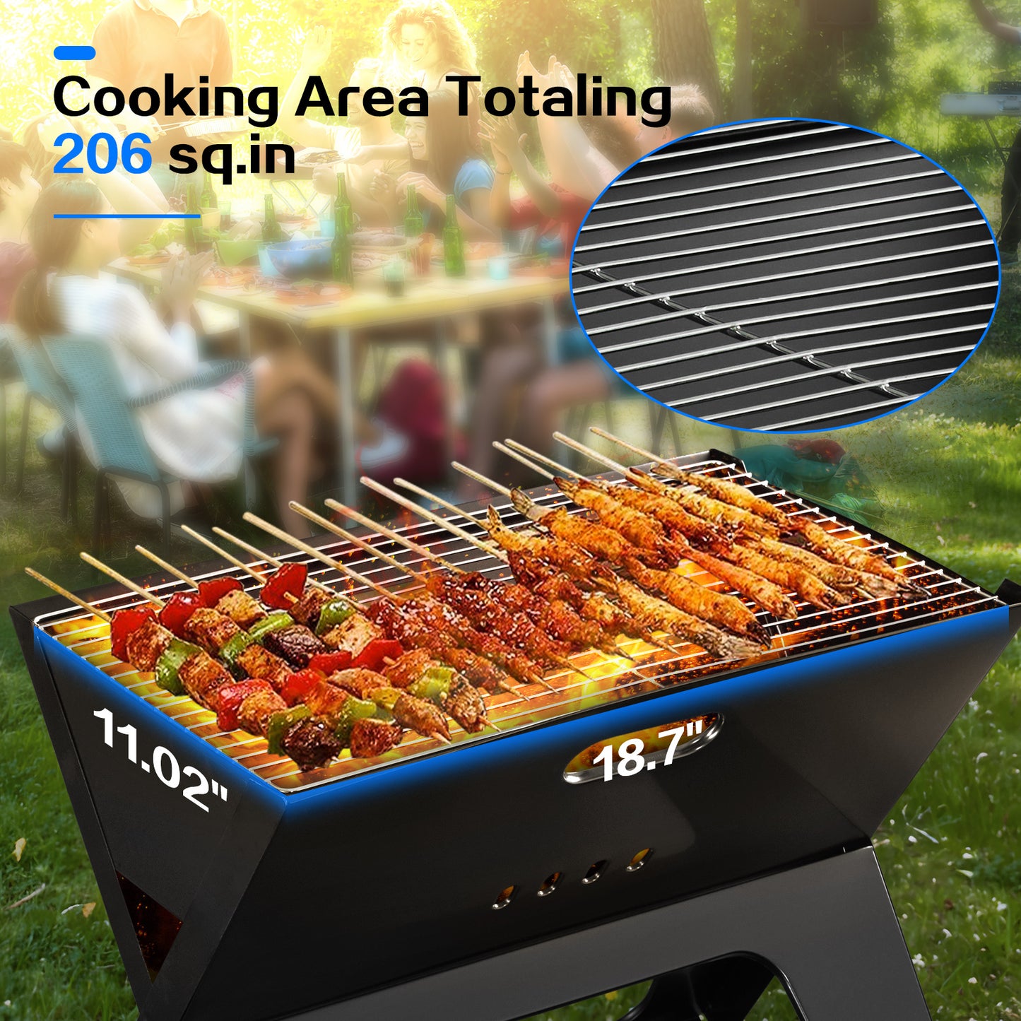 Capri Portable Charcoal Grill, Camping Campfire Grill, Foldable BBQ Grill, Fire Pit Grill for Outdoor Cooking, Bonfire, Patio, Backyard, Easy to Carry and Assembly