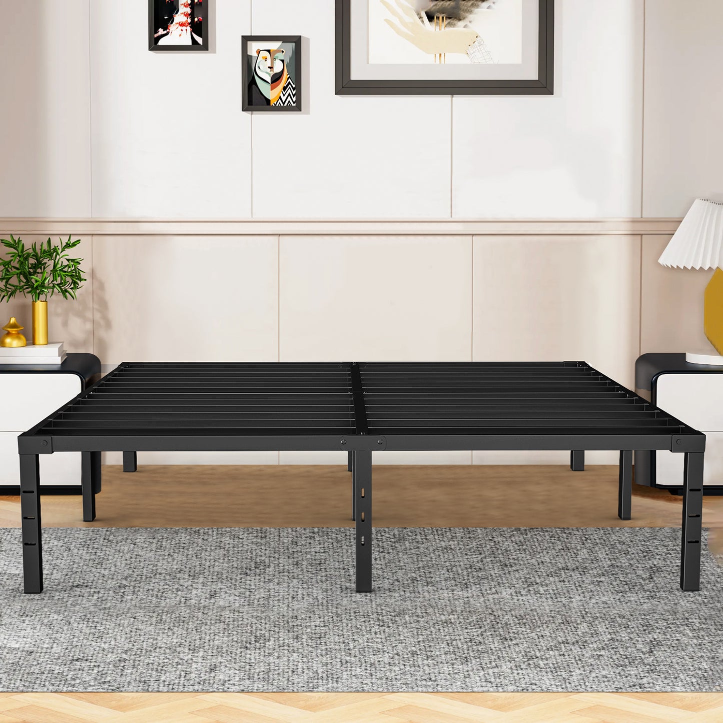 Capri King Bed Frame, 18 Inch Metal Platform Bed Frame, Heavy Duty, No Box Spring Needed, Easy Assembly, Black