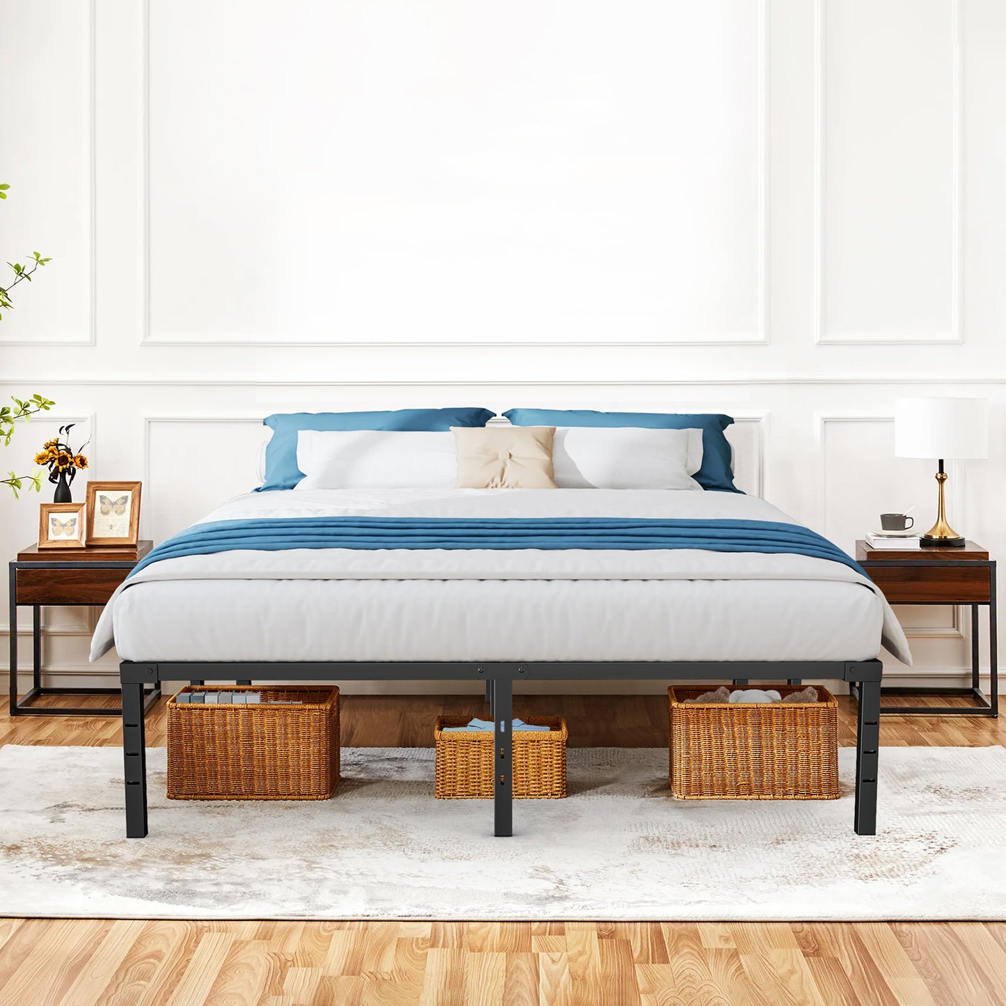 Capri King Bed Frame, 18 Inch Metal Platform Bed Frame, Heavy Duty, No Box Spring Needed, Easy Assembly, Black