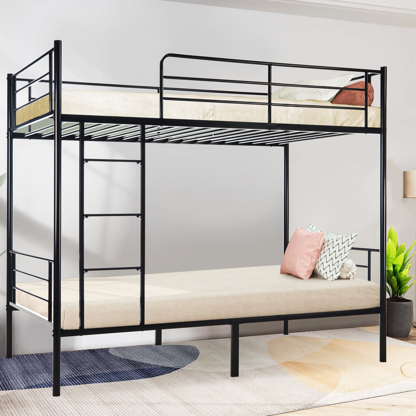 Twin-Over-Full Metal Bunk Bed with Ladder and Guardrails