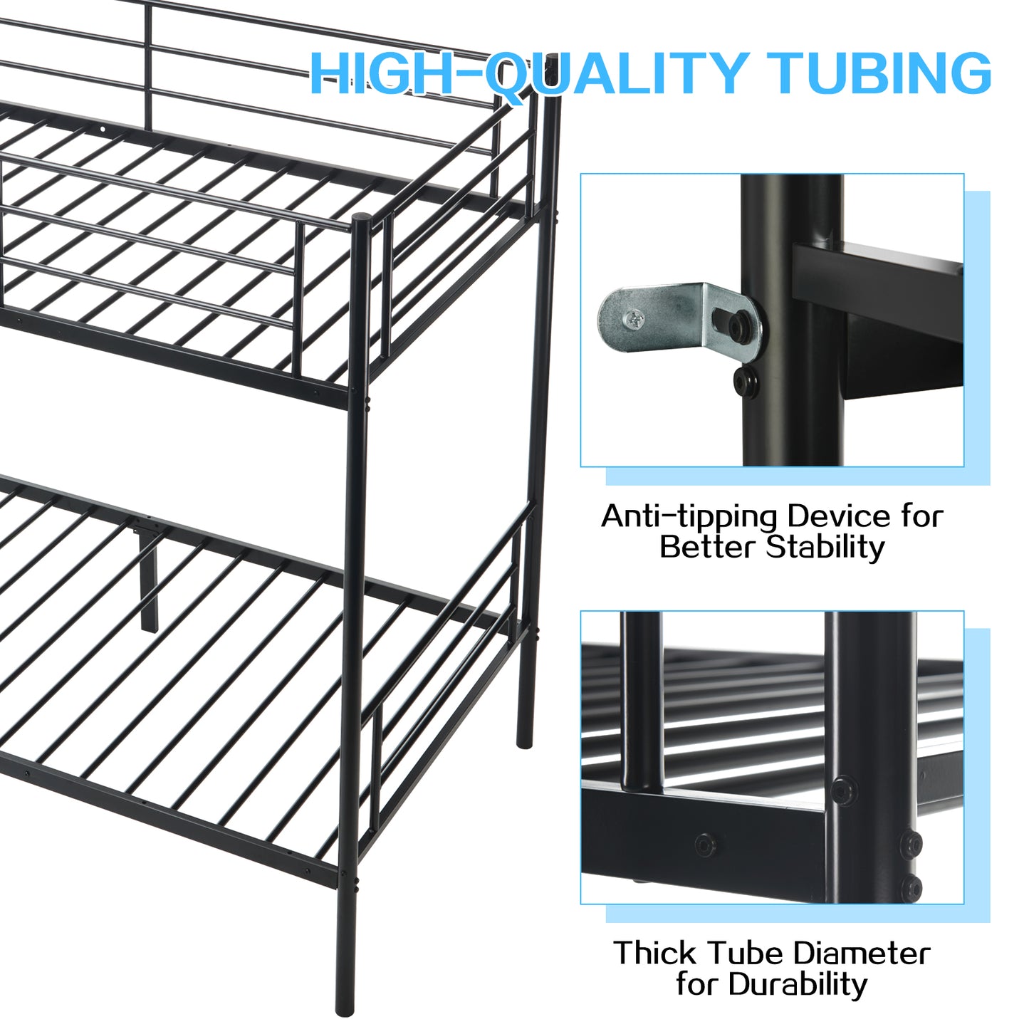 Twin-Over-Full Metal Bunk Bed with Ladder and Guardrails
