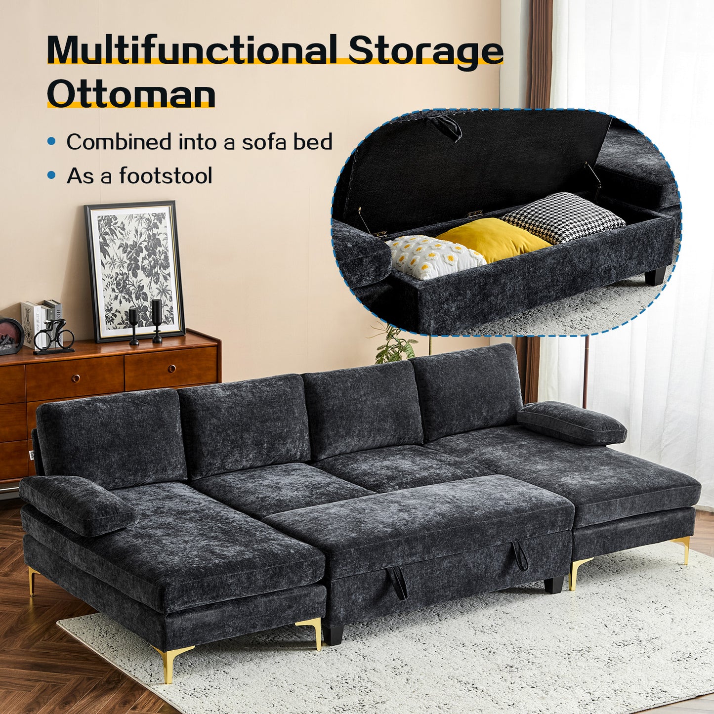 capri Comfortable Chenille U-Shaped Sectional Sofa Couch
