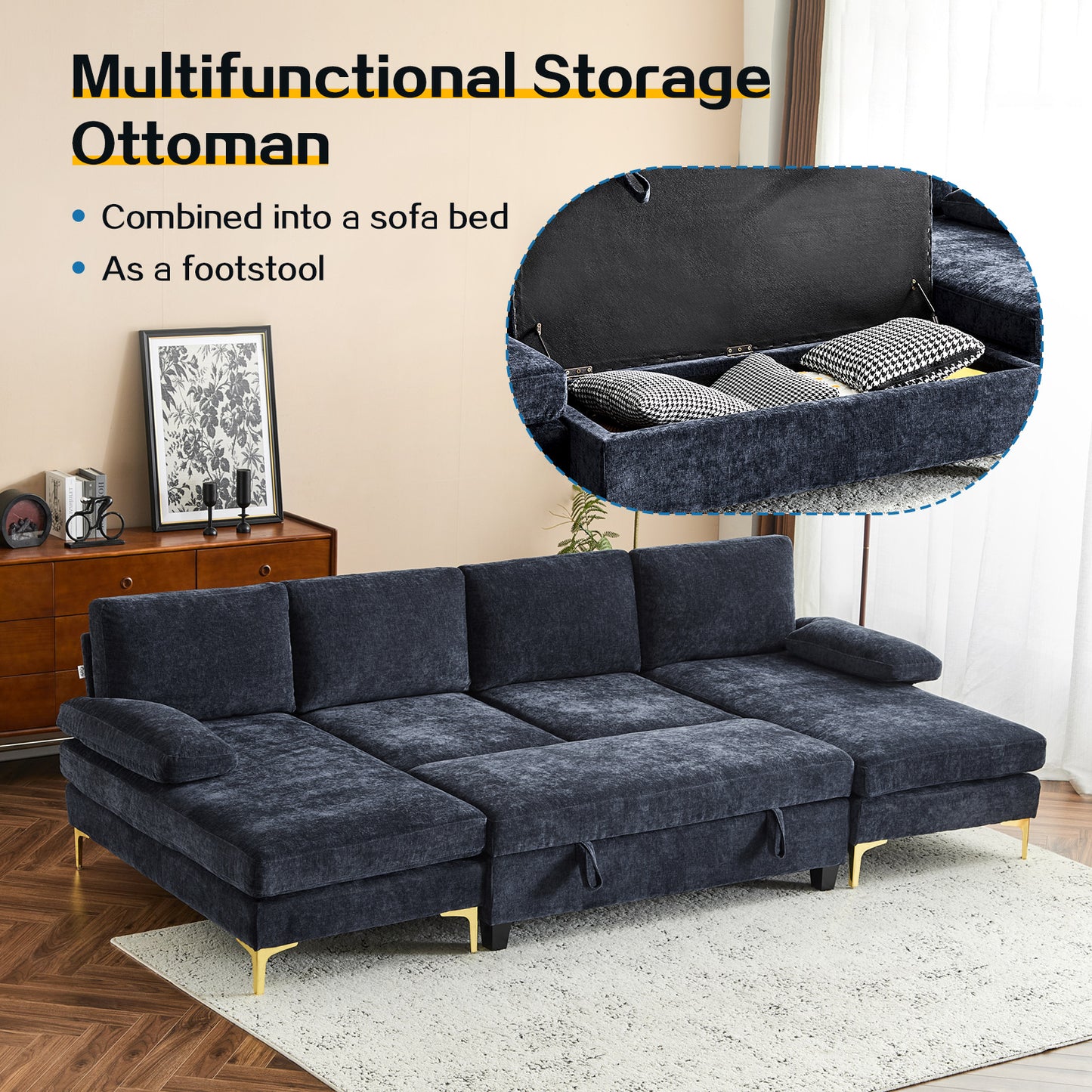 capri Comfortable Chenille U-Shaped Sectional Sofa Couch