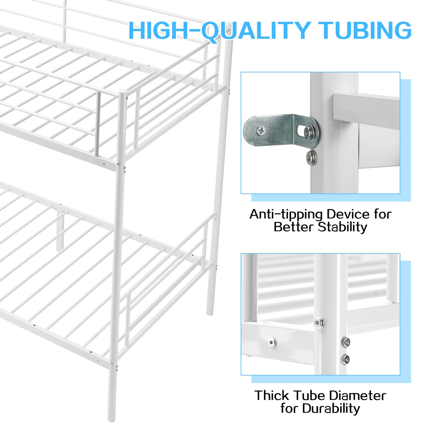 Twin-Over-Full Metal Bunk Bed with Ladder and Guardrails