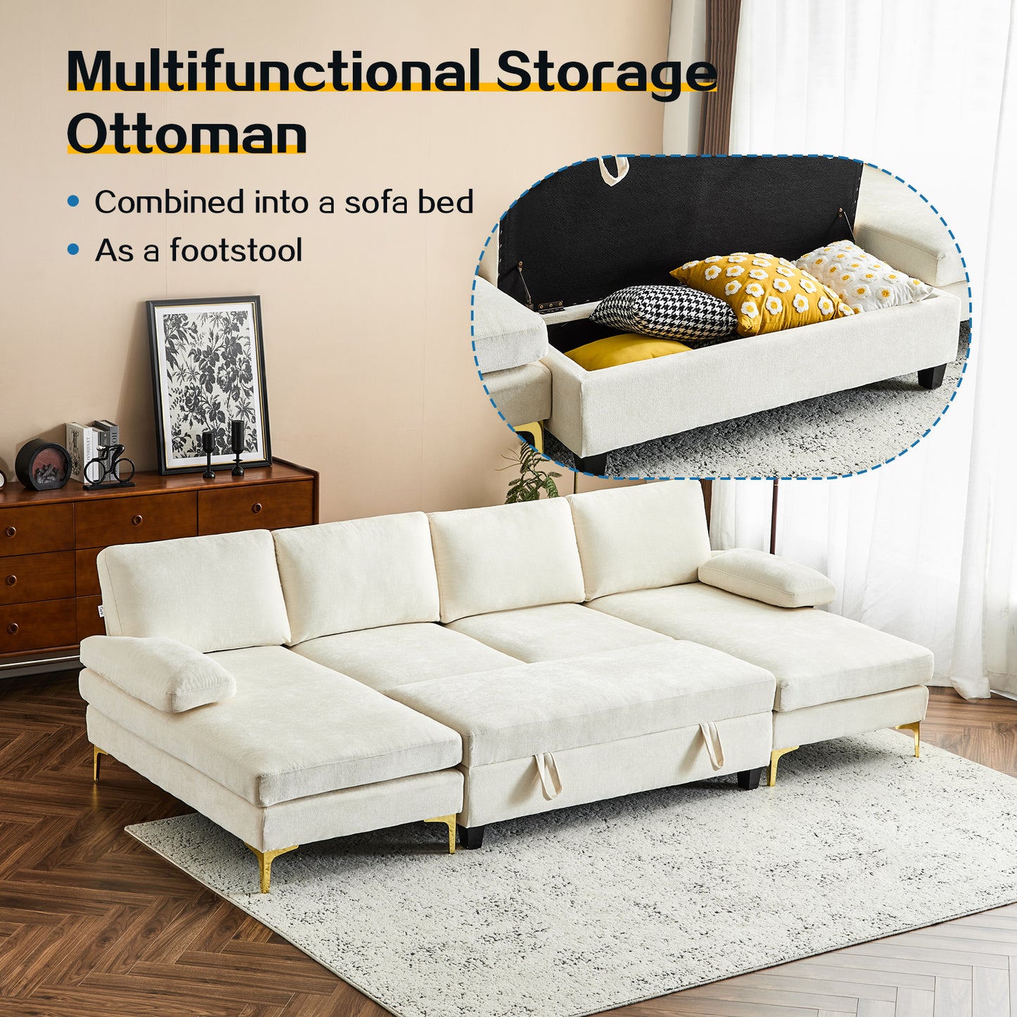 capri Comfortable Chenille U-Shaped Sectional Sofa Couch