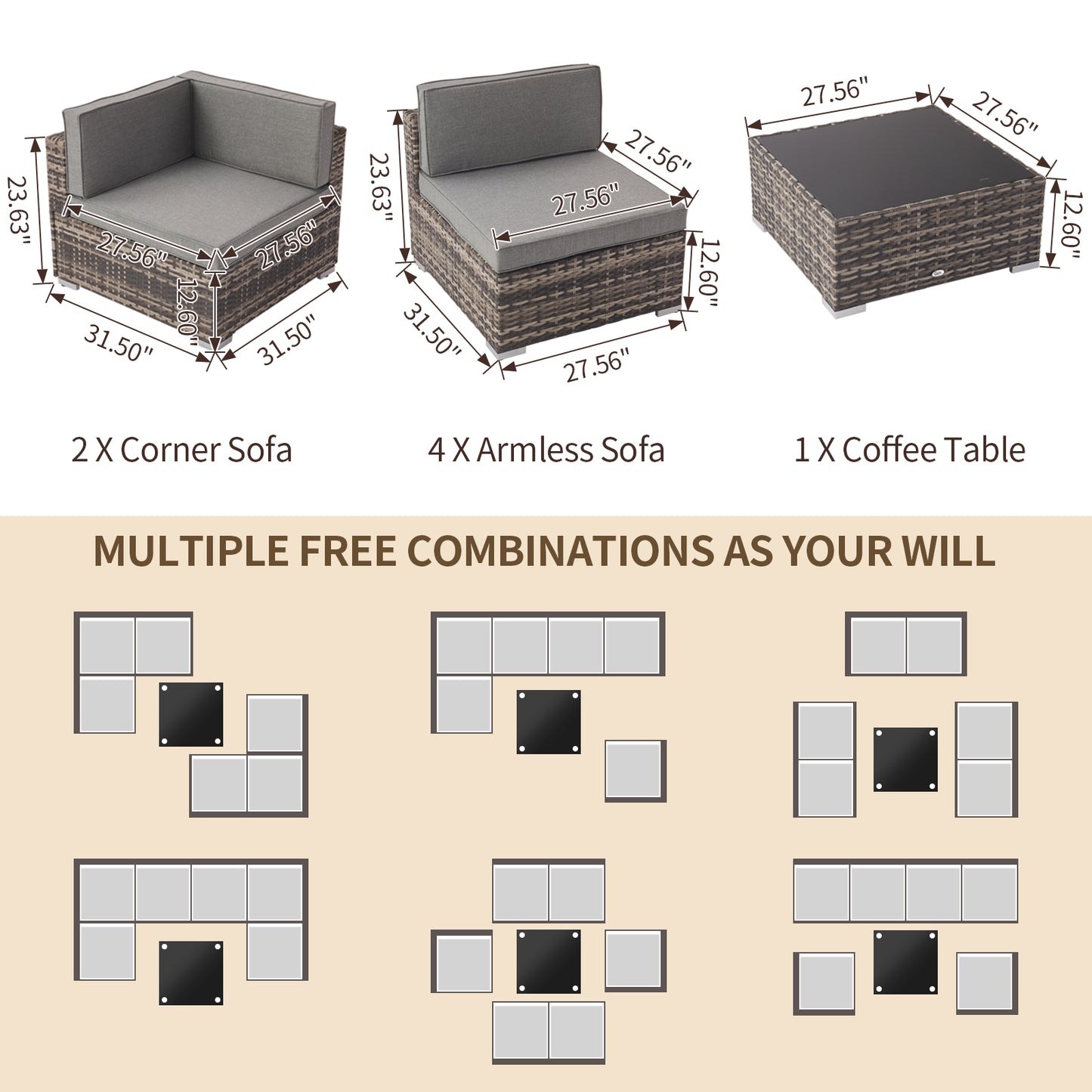 Capri 7 Pieces Patio Wicker Furniture Set