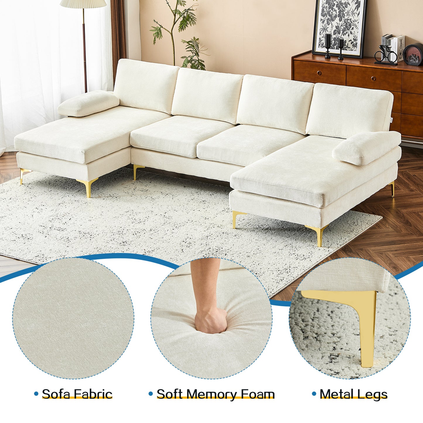 capri Comfortable Chenille U-Shaped Sectional Sofa Couch