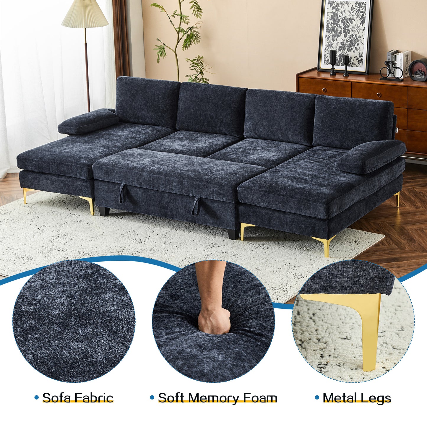 capri Comfortable Chenille U-Shaped Sectional Sofa Couch