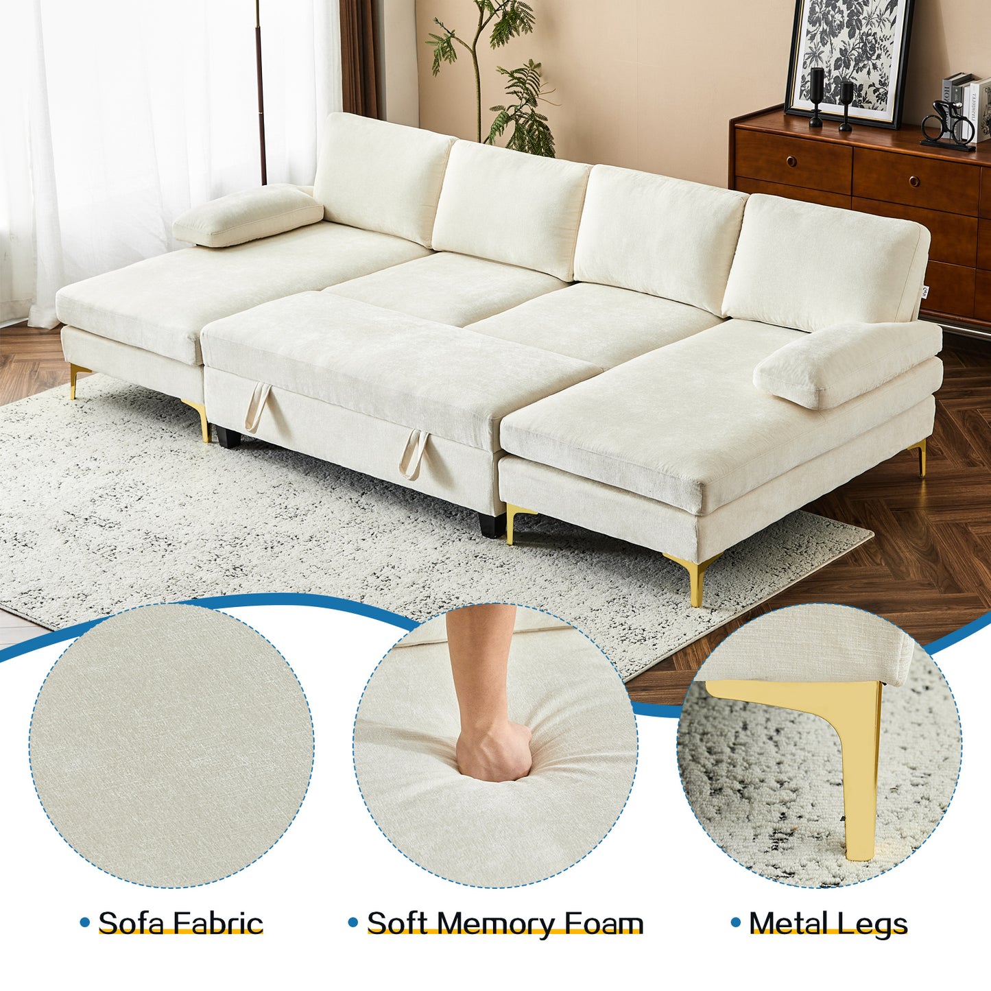 capri Comfortable Chenille U-Shaped Sectional Sofa Couch