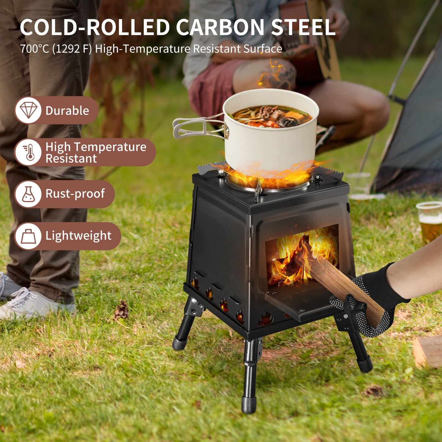 Capri Outdoor Wood Burning Stove, Portable Camping Wood Stove for Backpacking Outdoor Cooking, Easy to Carry and Assembly