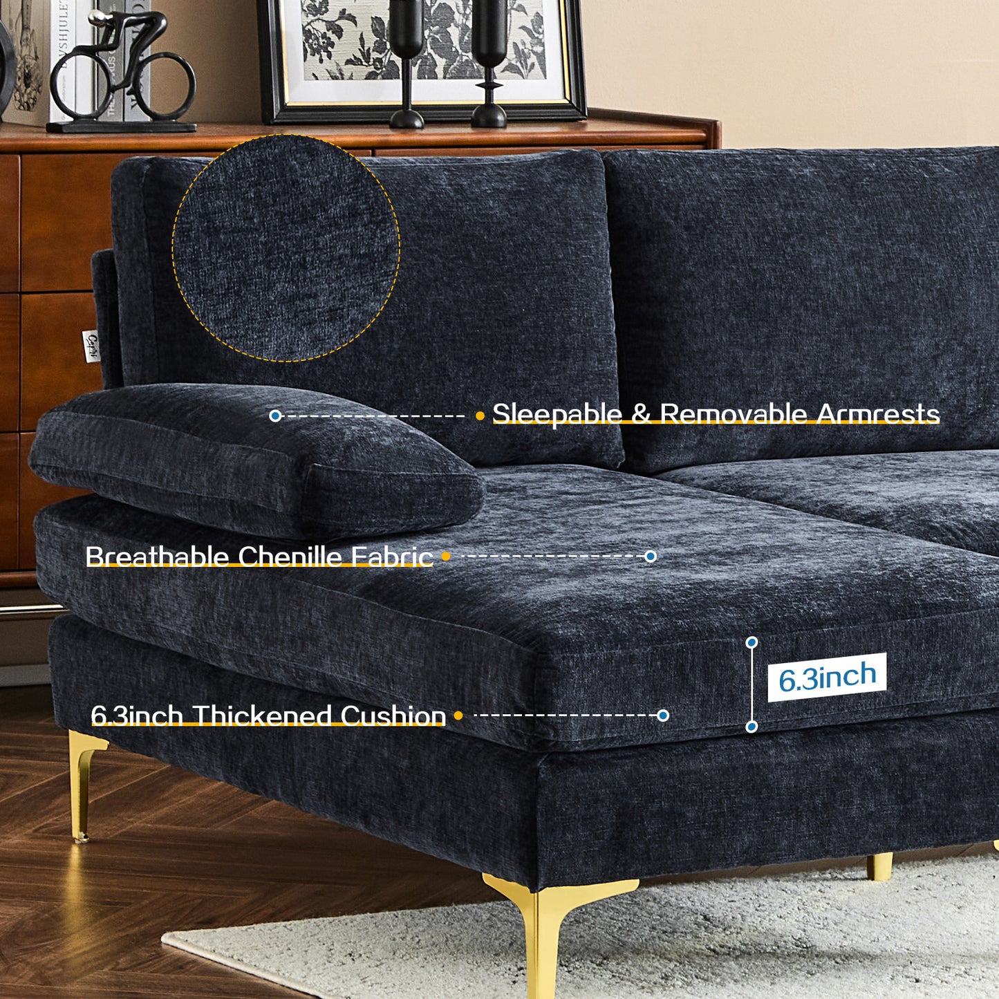 capri Comfortable Chenille U-Shaped Sectional Sofa Couch