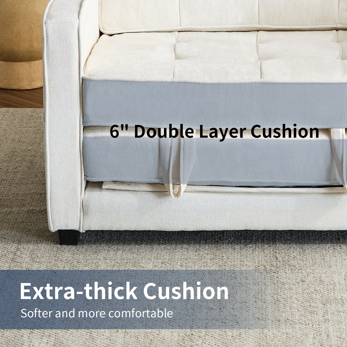 capri Fabric Loveseat Sleeper Sofa with Storage Pocket