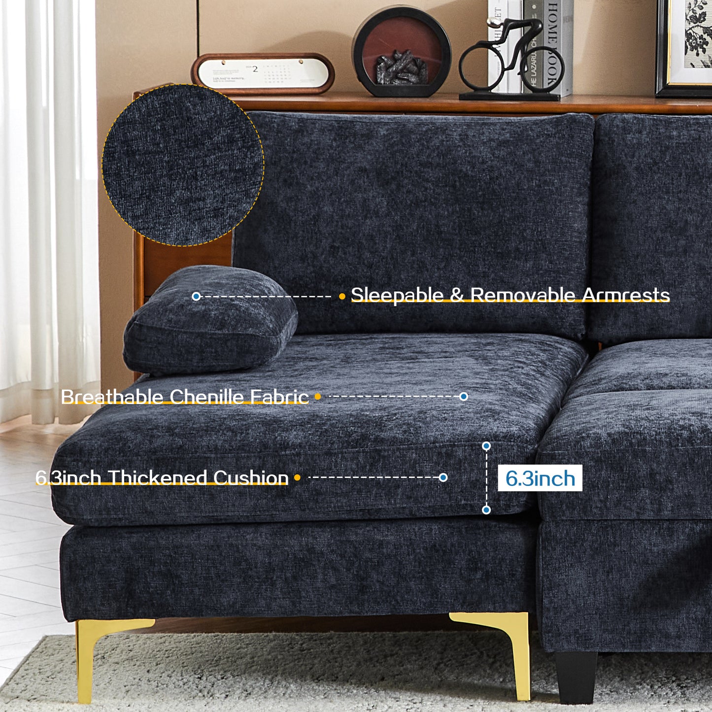 capri Comfortable Chenille U-Shaped Sectional Sofa Couch