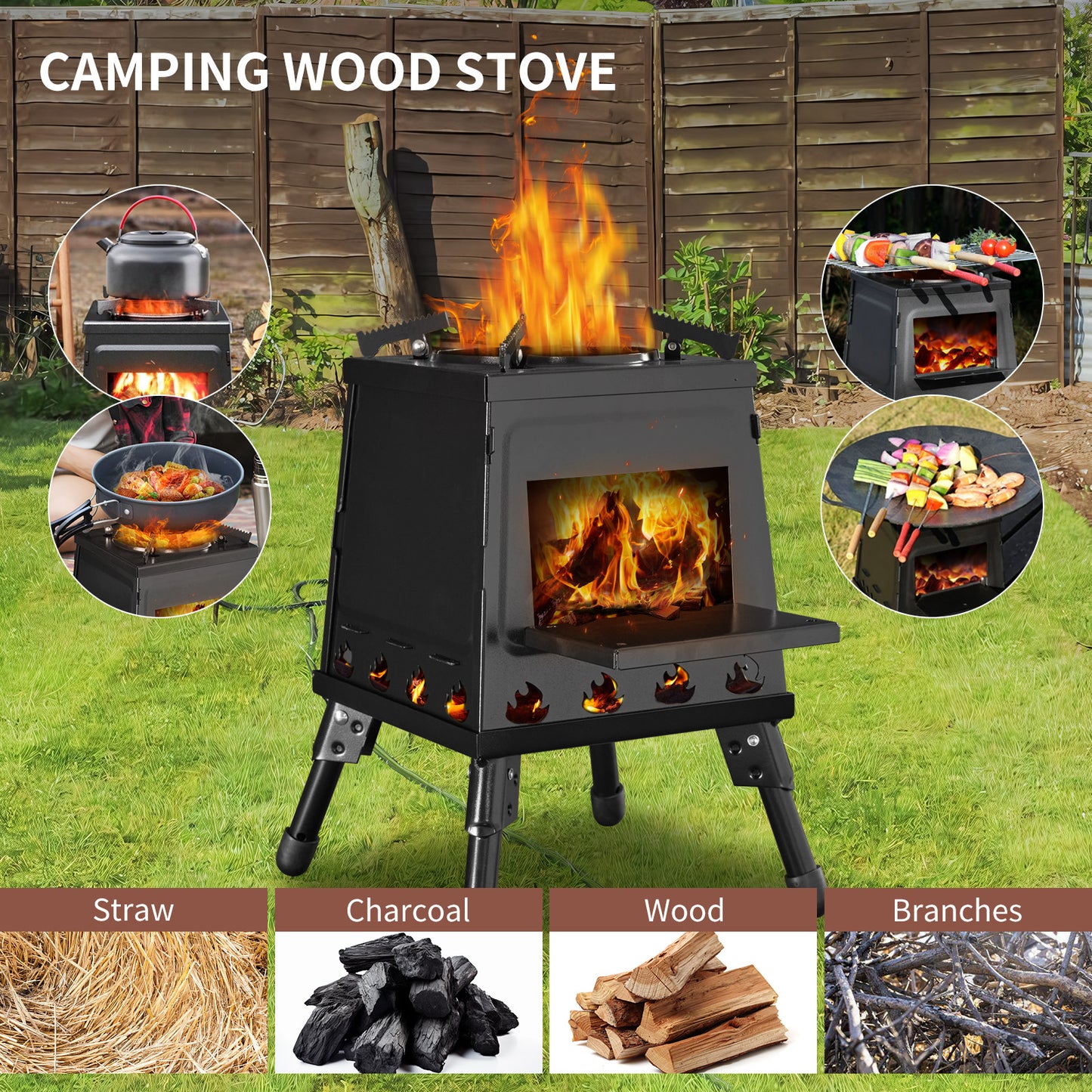 Capri Outdoor Wood Burning Stove, Portable Camping Wood Stove for Backpacking Outdoor Cooking, Easy to Carry and Assembly