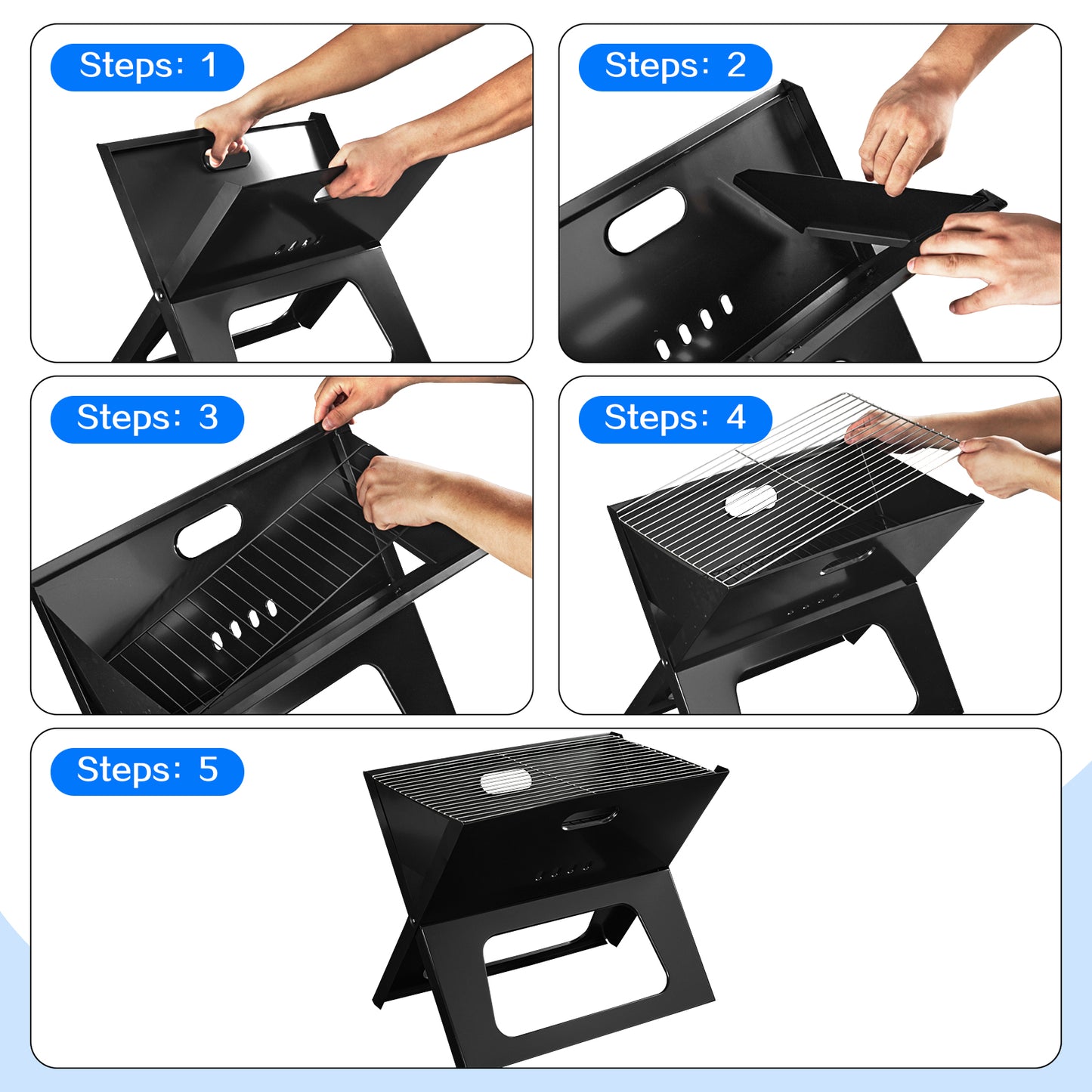 Capri Portable Charcoal Grill, Camping Campfire Grill, Foldable BBQ Grill, Fire Pit Grill for Outdoor Cooking, Bonfire, Patio, Backyard, Easy to Carry and Assembly