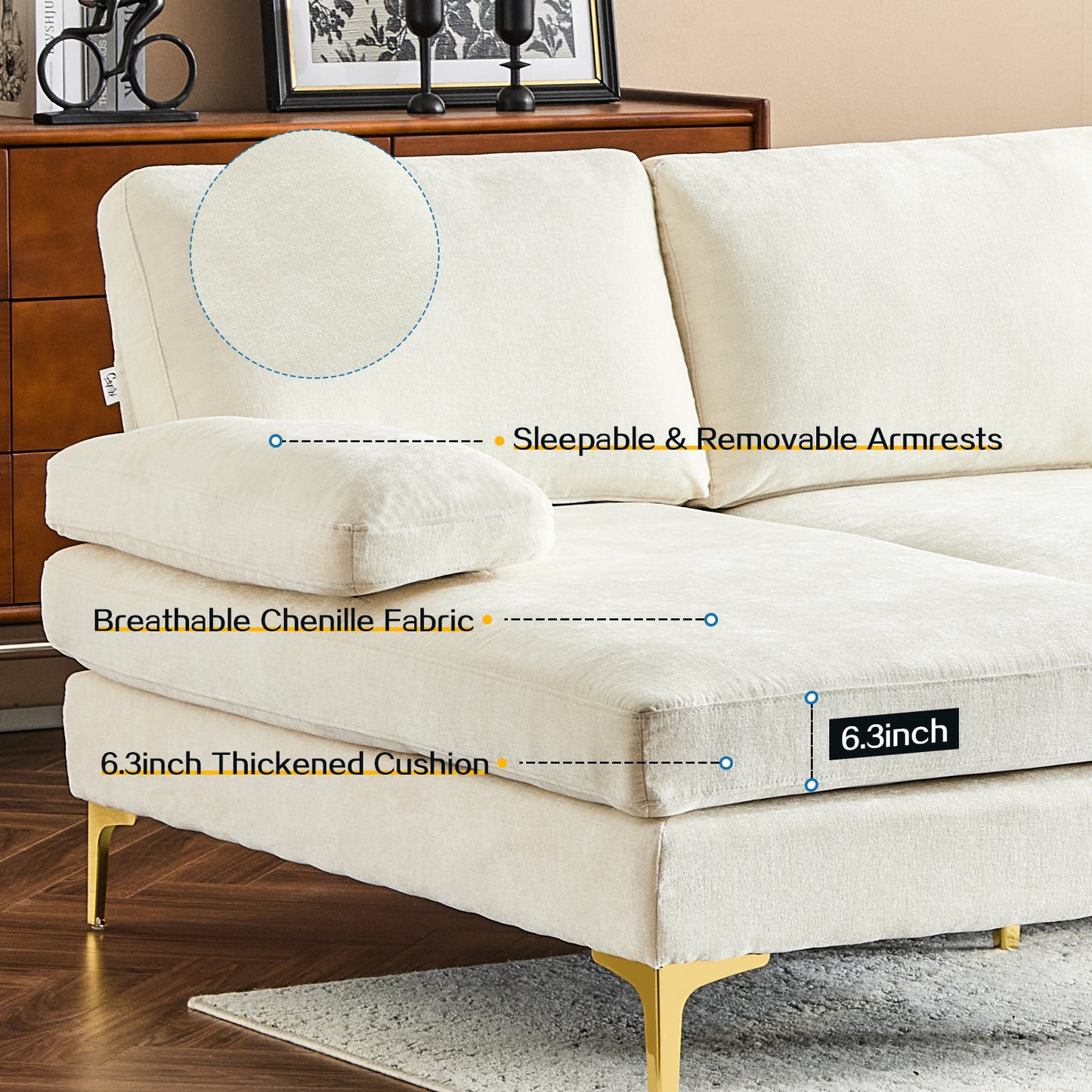 capri Comfortable Chenille U-Shaped Sectional Sofa Couch