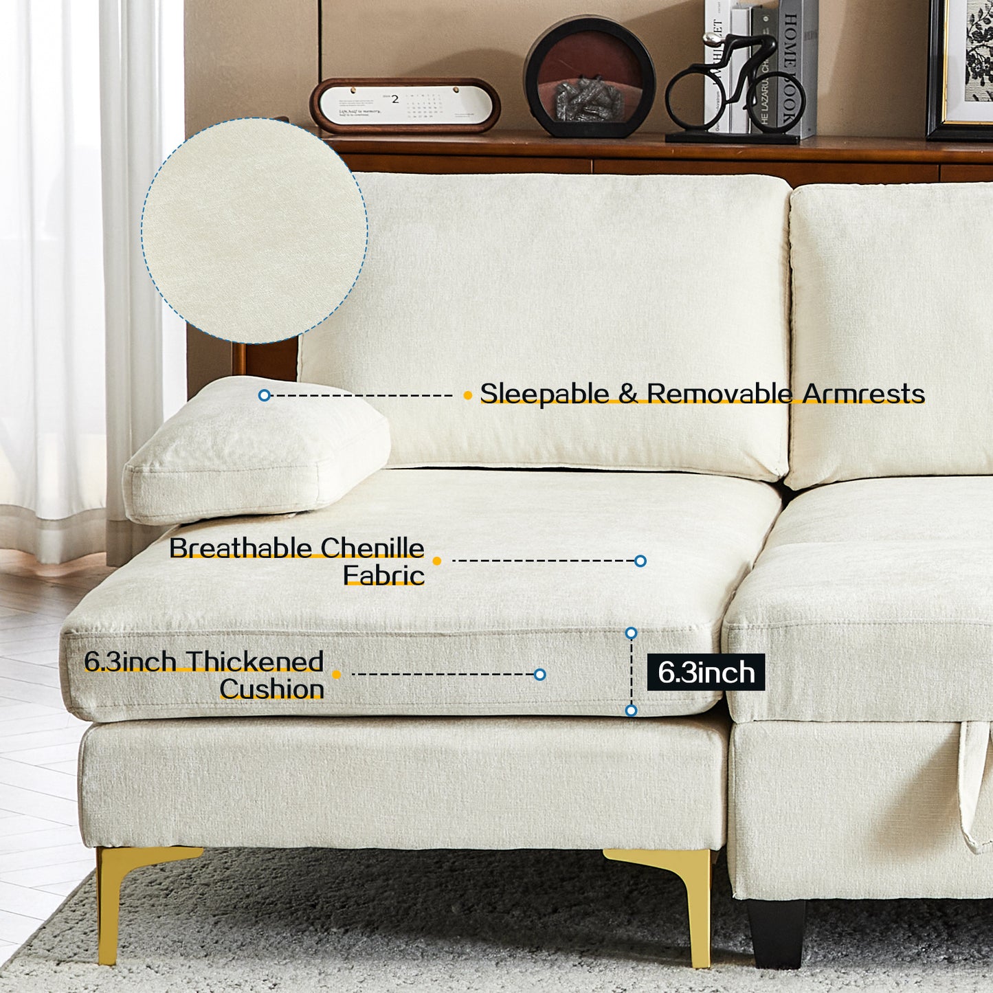 capri Comfortable Chenille U-Shaped Sectional Sofa Couch