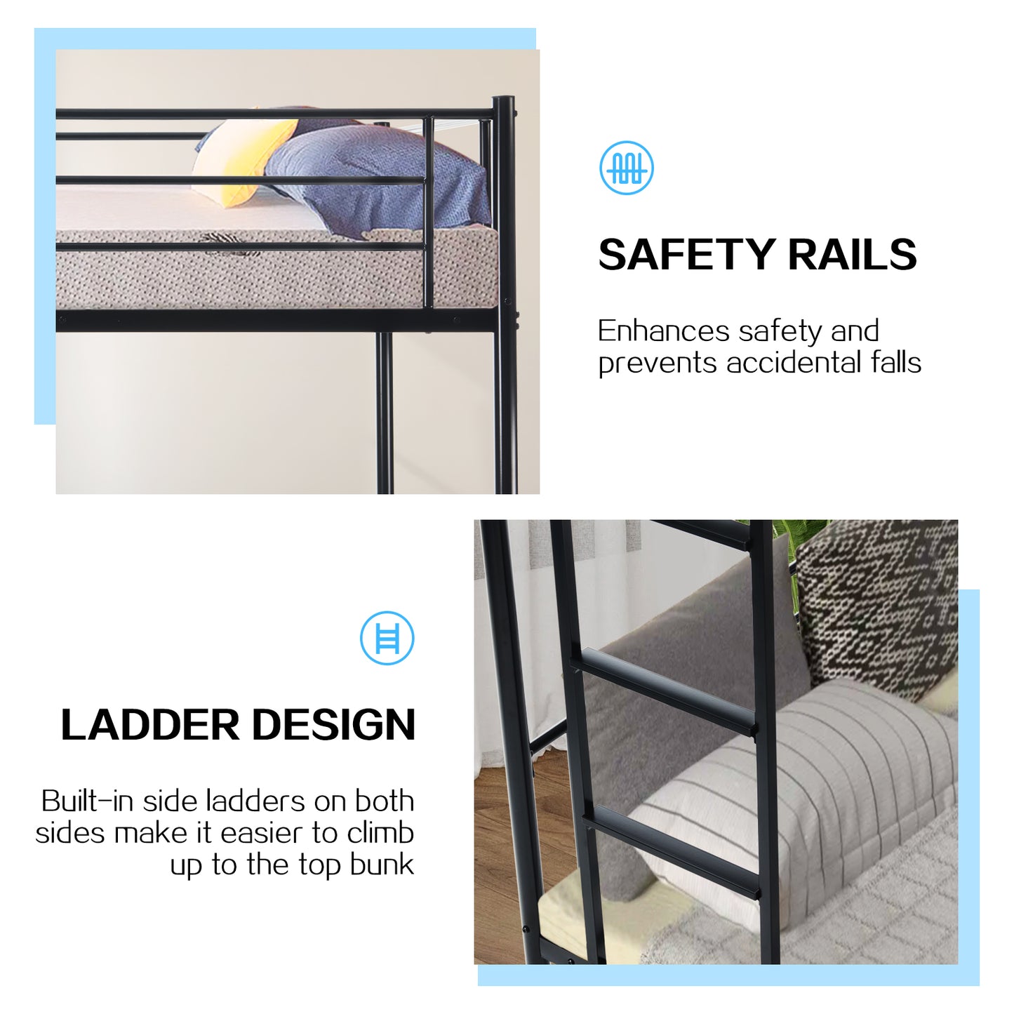 Twin-Over-Full Metal Bunk Bed with Ladder and Guardrails