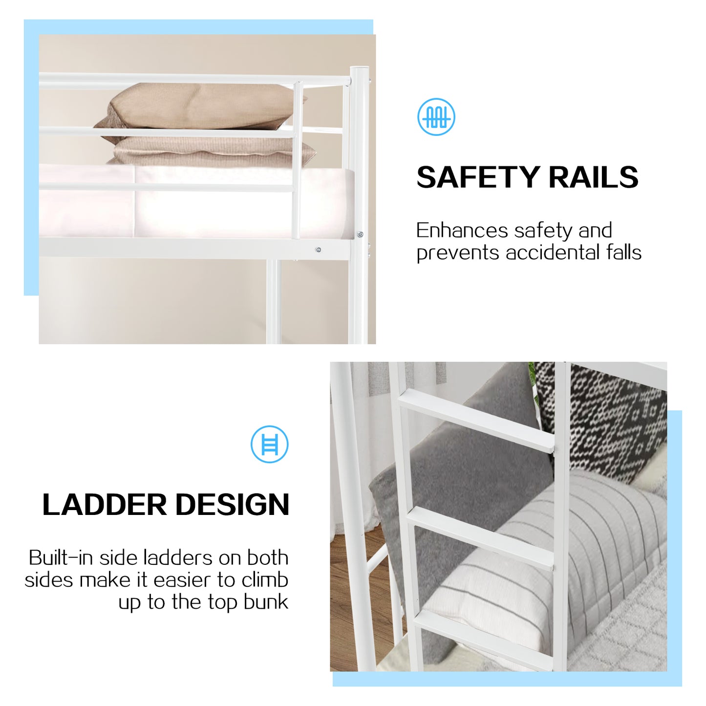 Twin-Over-Full Metal Bunk Bed with Ladder and Guardrails