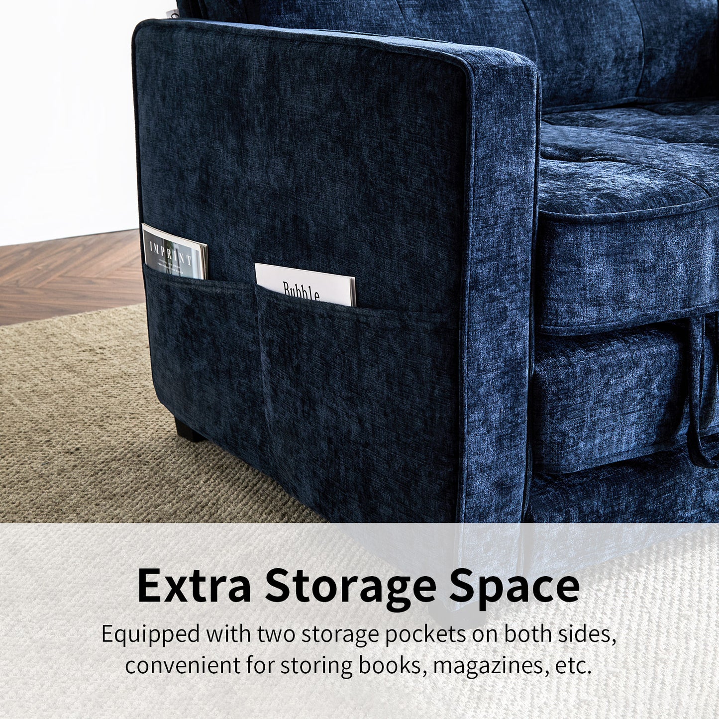 capri Fabric Loveseat Sleeper Sofa with Storage Pocket