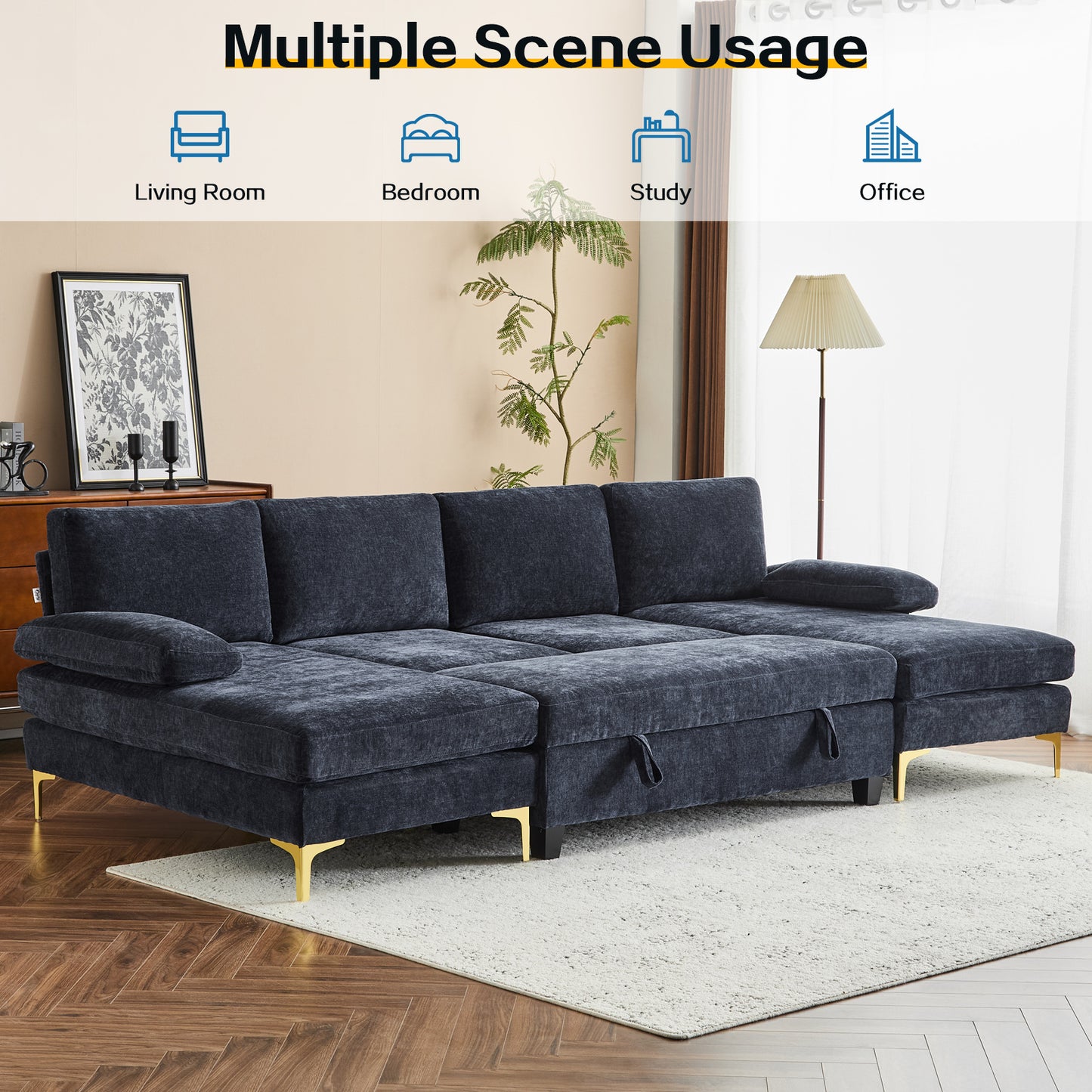 capri Comfortable Chenille U-Shaped Sectional Sofa Couch