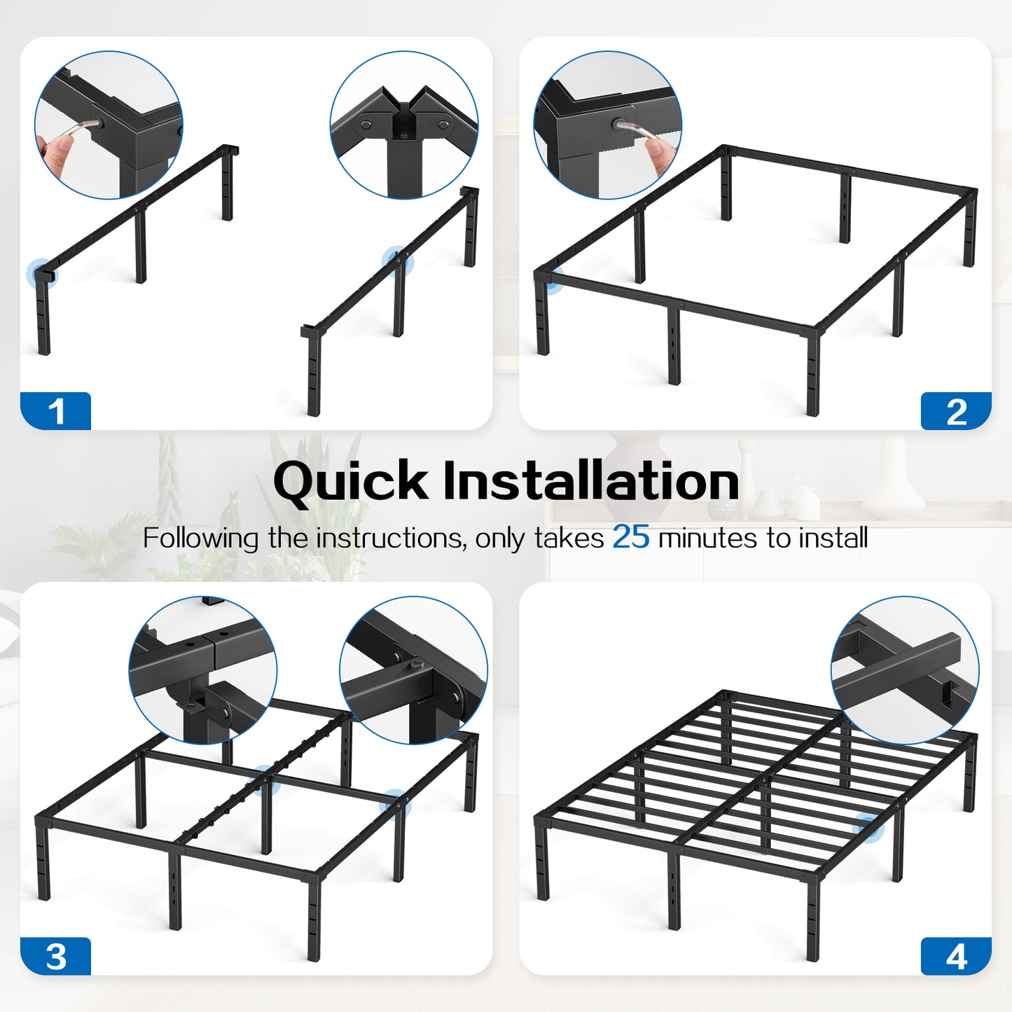 Capri King Bed Frame, 18 Inch Metal Platform Bed Frame, Heavy Duty, No Box Spring Needed, Easy Assembly, Black