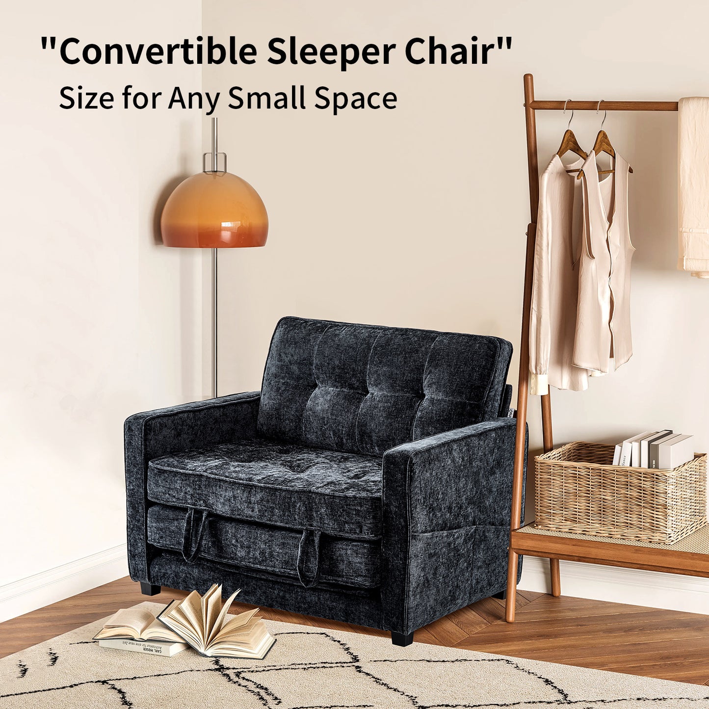 capri Fabric Loveseat Sleeper Sofa with Storage Pocket