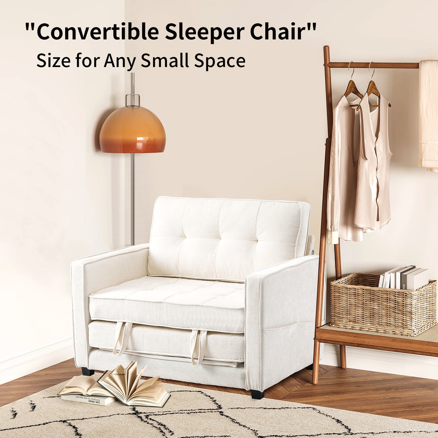capri Fabric Loveseat Sleeper Sofa with Storage Pocket