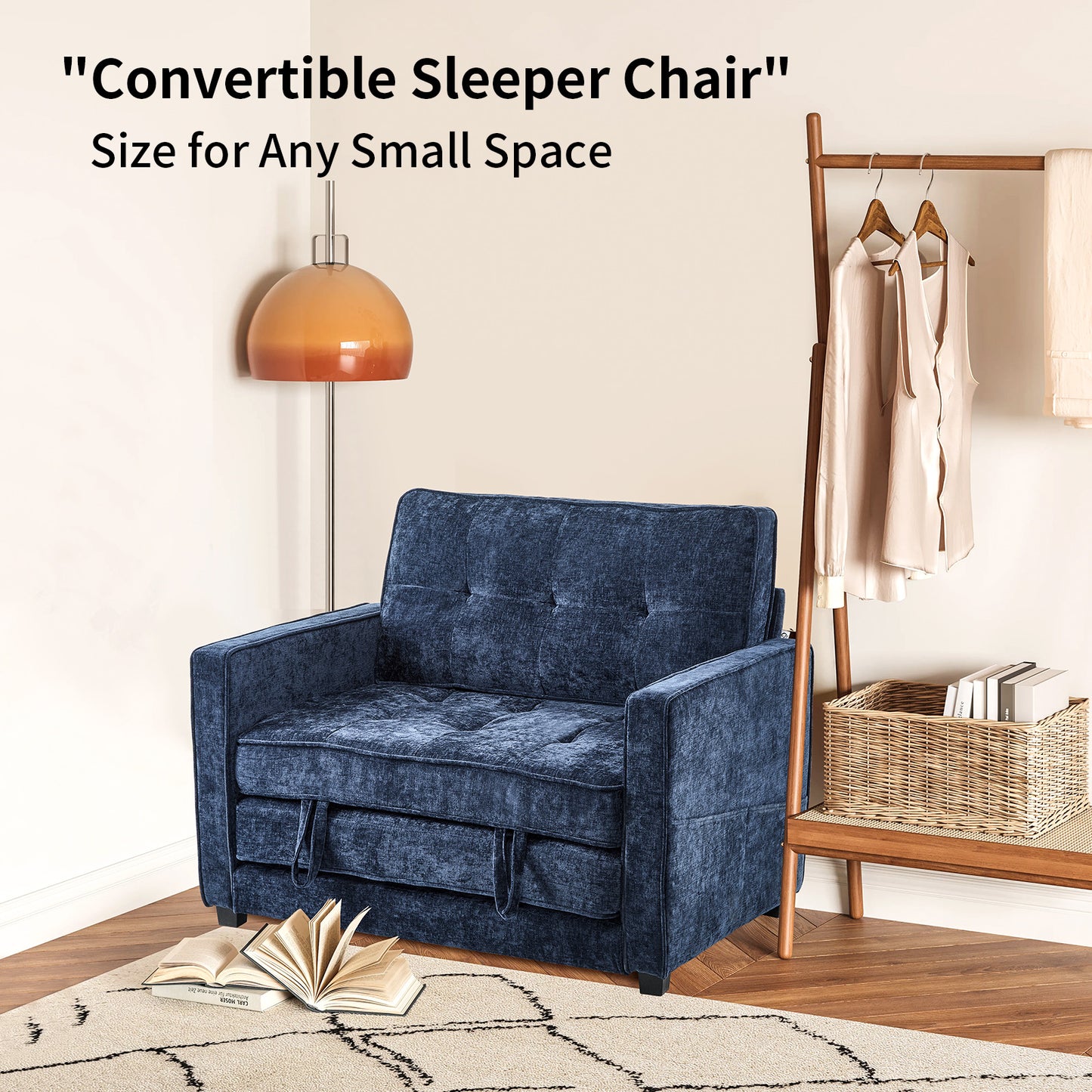 capri Fabric Loveseat Sleeper Sofa with Storage Pocket