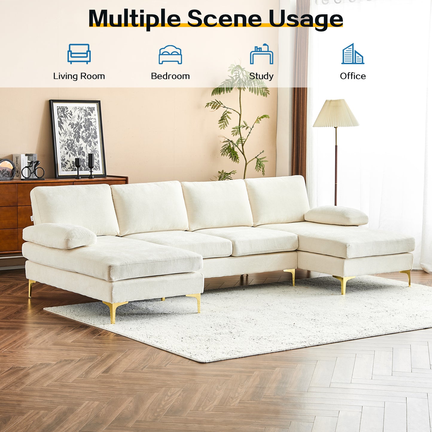 capri Comfortable Chenille U-Shaped Sectional Sofa Couch