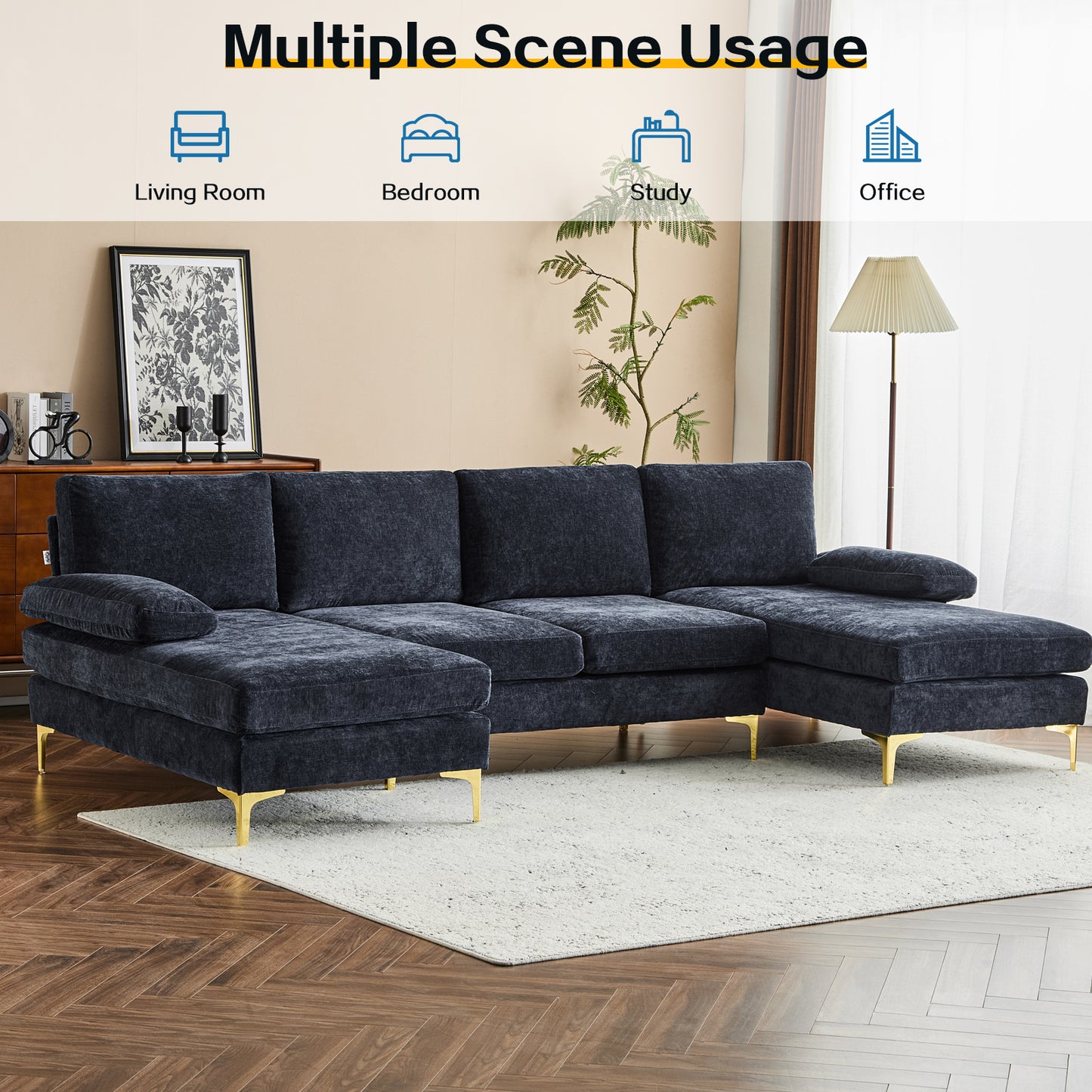 capri Comfortable Chenille U-Shaped Sectional Sofa Couch