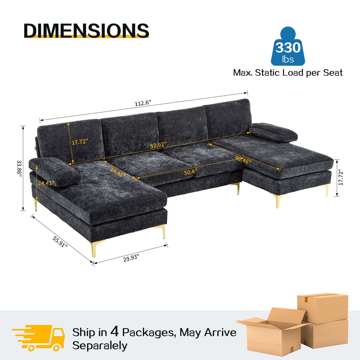 capri Comfortable Chenille U-Shaped Sectional Sofa Couch