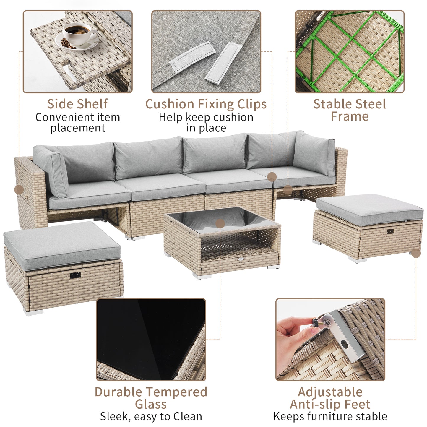 Capri 5 Pieces Outdoor Conversation Chaise Lounge Furniture