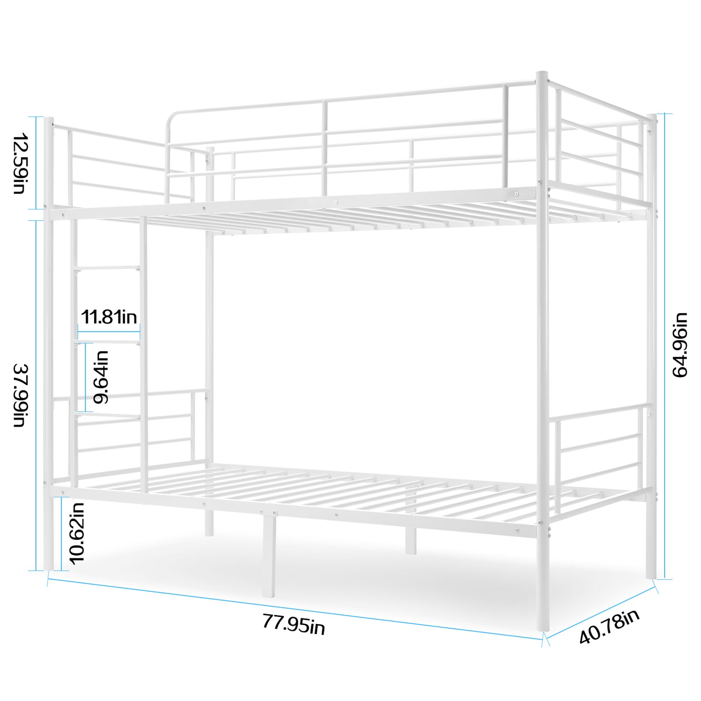 Twin-Over-Full Metal Bunk Bed with Ladder and Guardrails